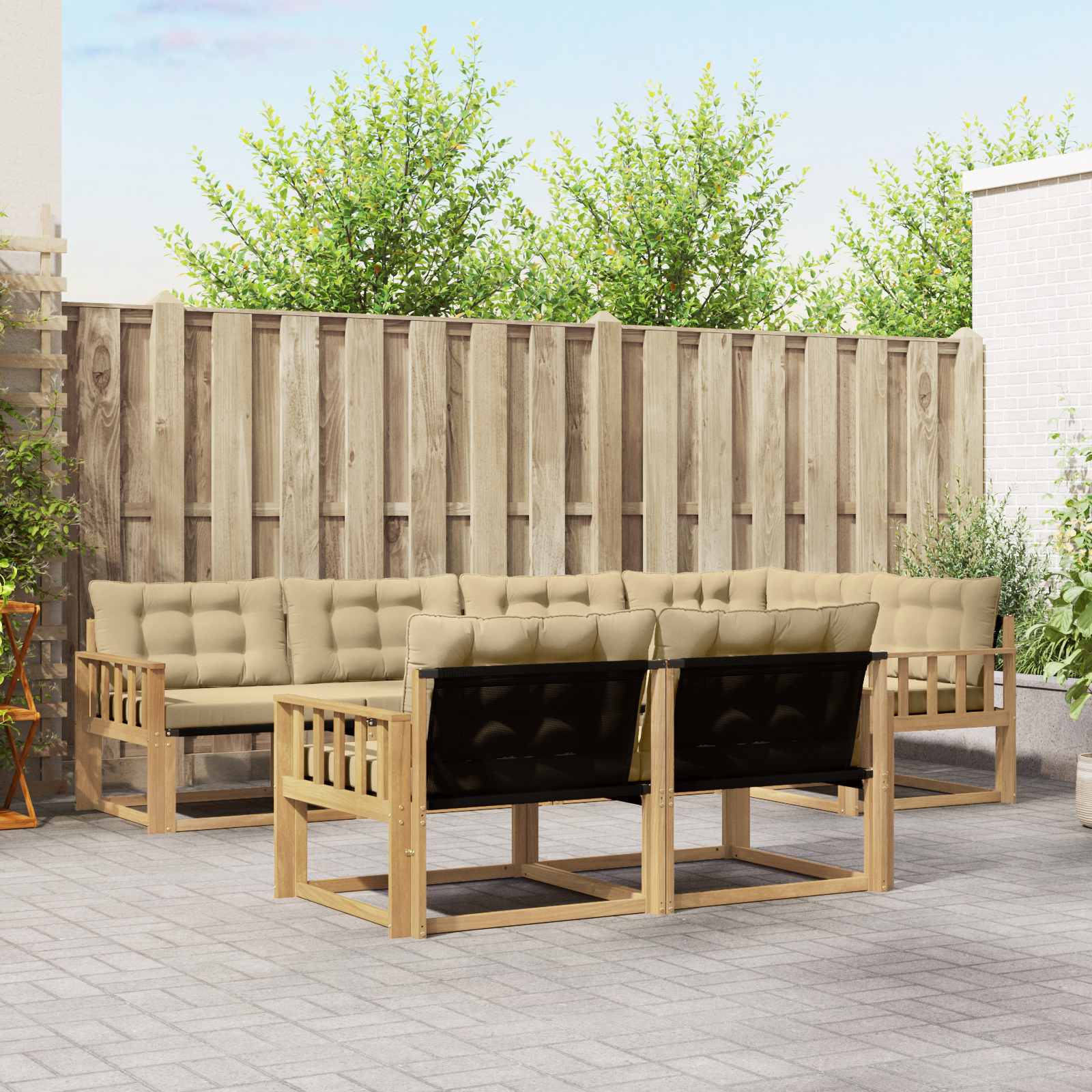 Outdoor-Sofagarnitur 7 stk. Weiß und Beige