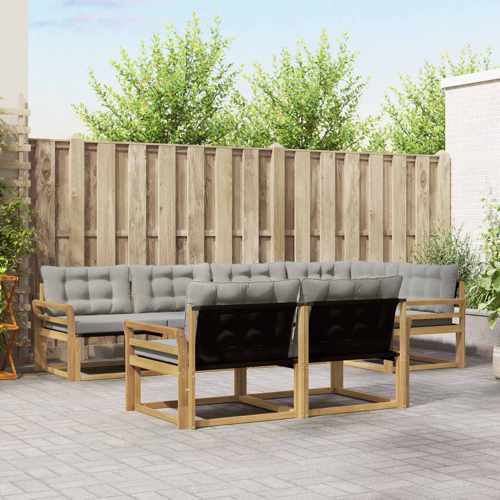 Outdoor-Sofagarnitur 7 stk. Weiß und Hellgrau