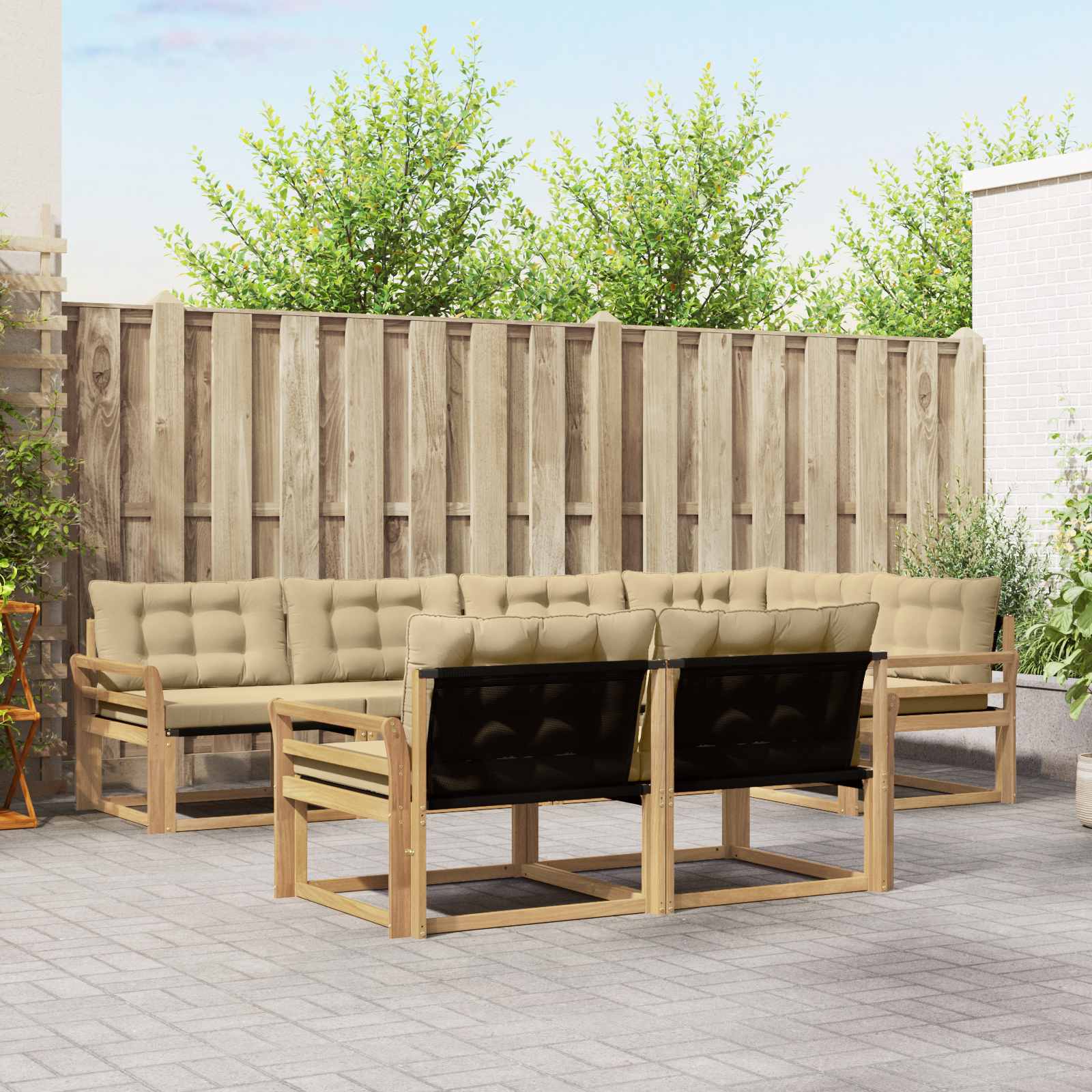 Outdoor-Sofagarnitur 7 stk. Weiß und Beige