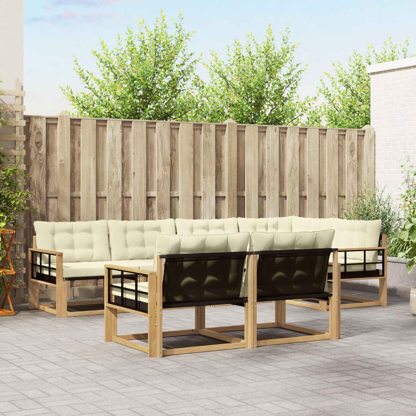 Outdoor-Sofagarnitur 7 stk. Weiß und Creme