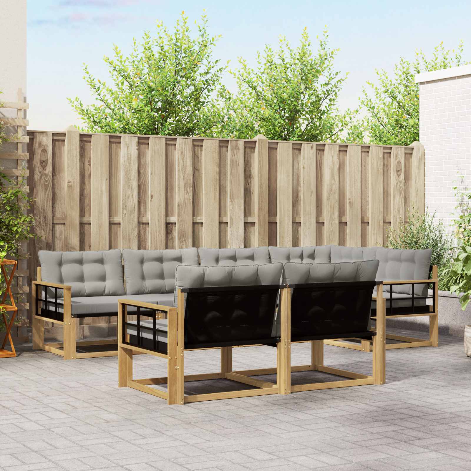 Outdoor-Sofagarnitur 7 stk. Weiß und Hellgrau