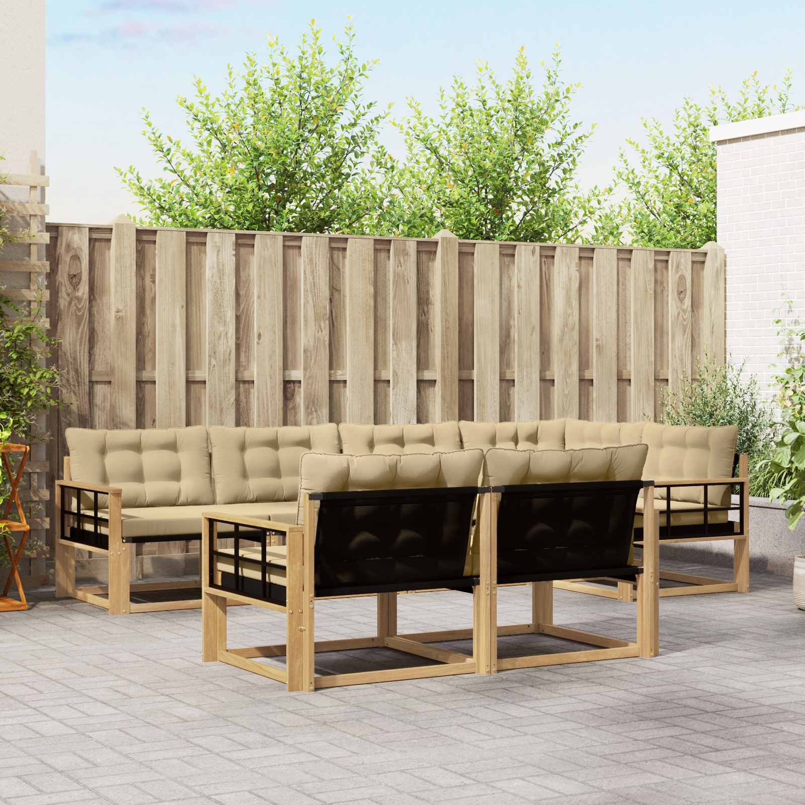 Outdoor-Sofagarnitur 7 stk. Weiß und Beige
