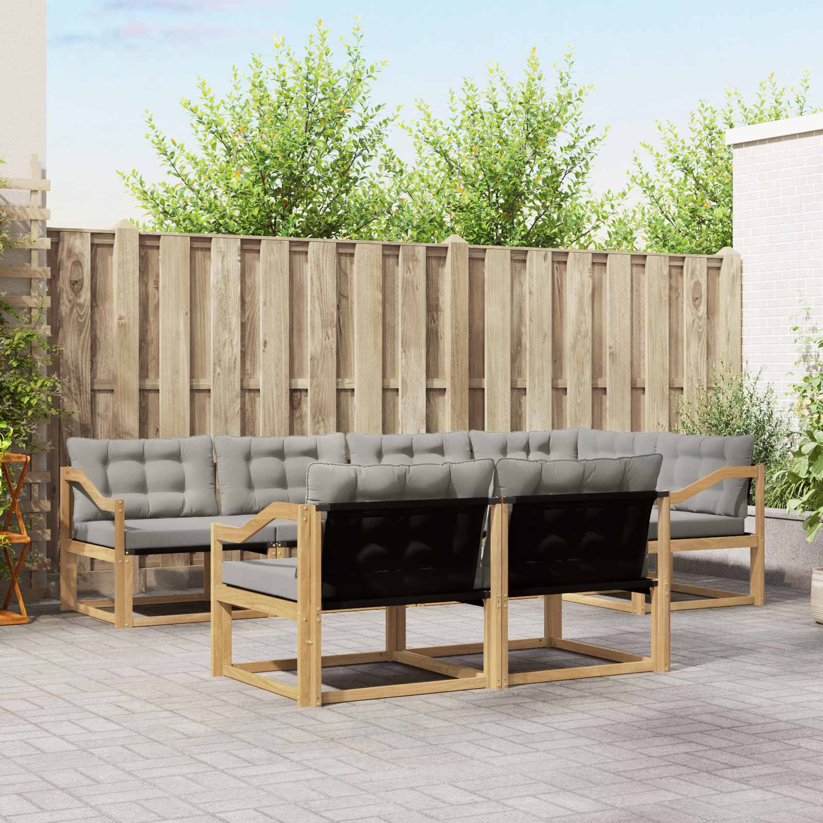 Outdoor-Sofagarnitur 7 stk. Weiß und Hellgrau