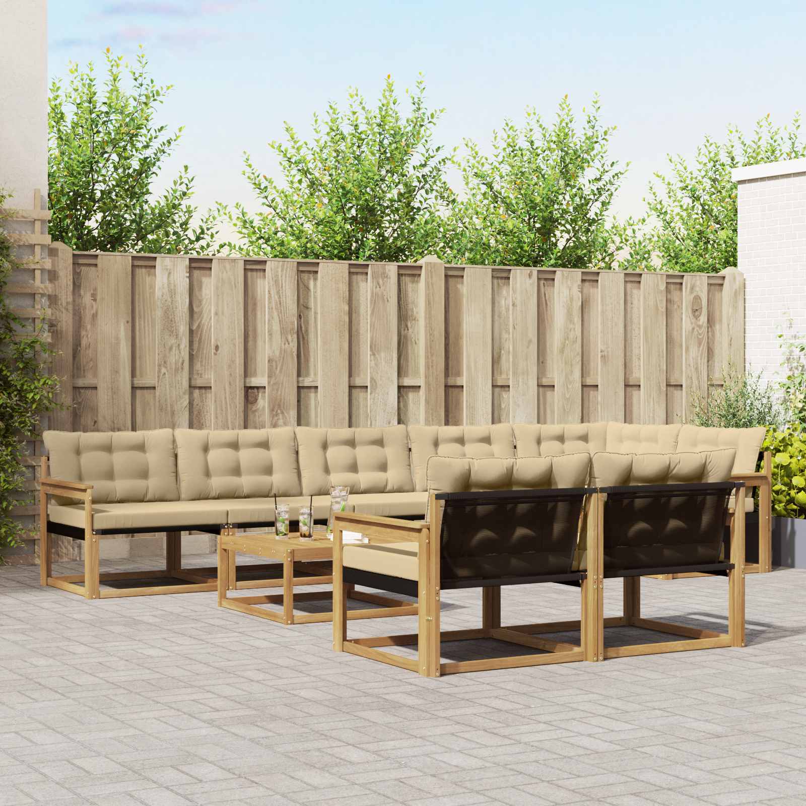 Outdoor-Sofagarnitur 9 stk. Weiß und Beige