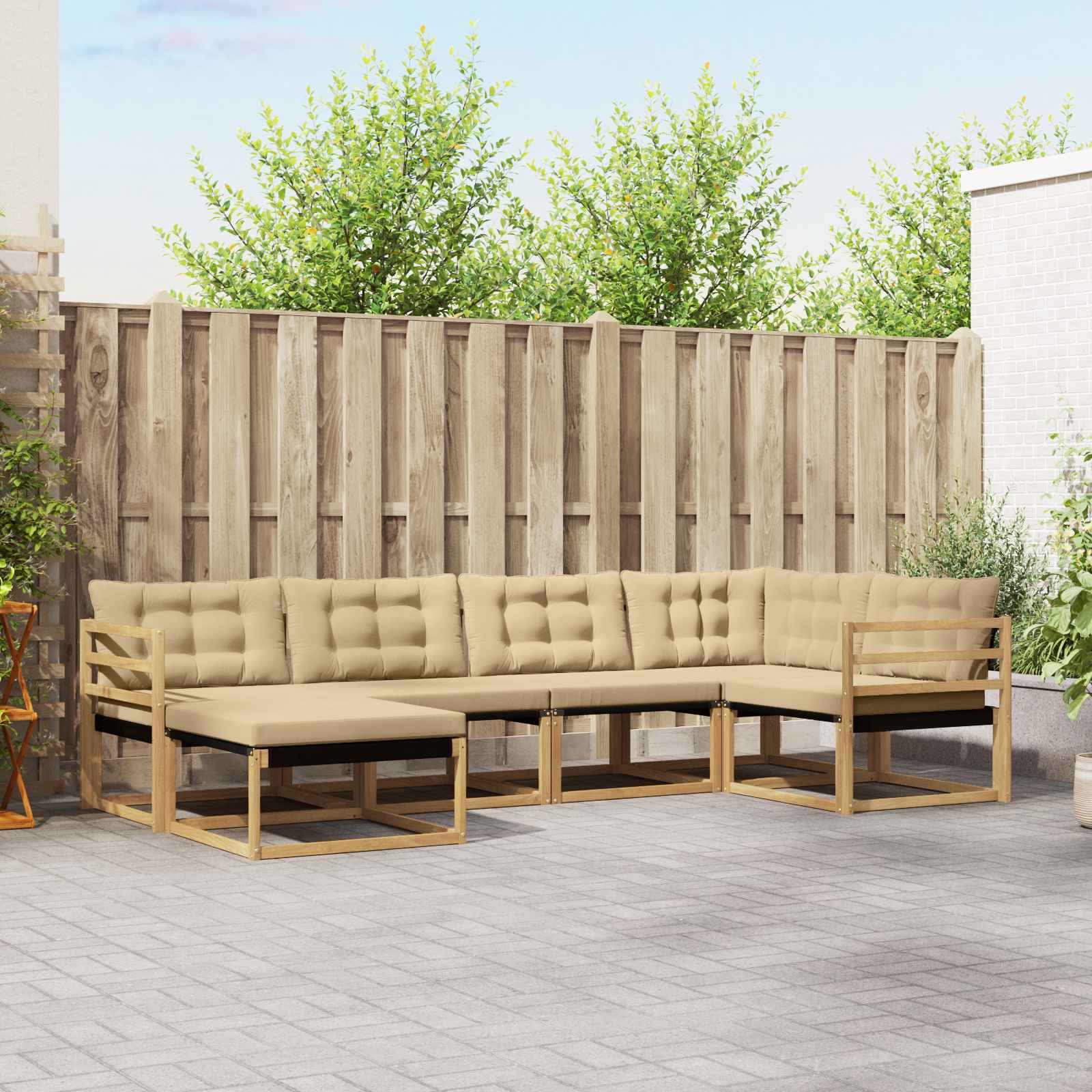 Outdoor-Sofagarnitur 6 stk. Weiß und Beige Massivholz Akazie
