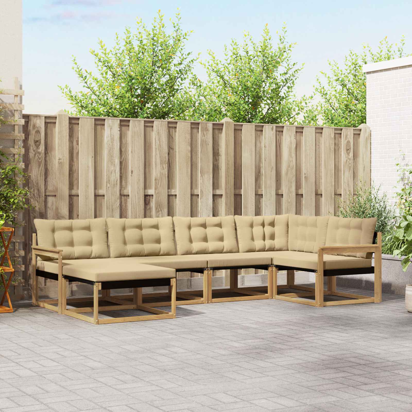 Outdoor-Sofagarnitur 6 stk. Weiß und Beige Massivholz Akazie
