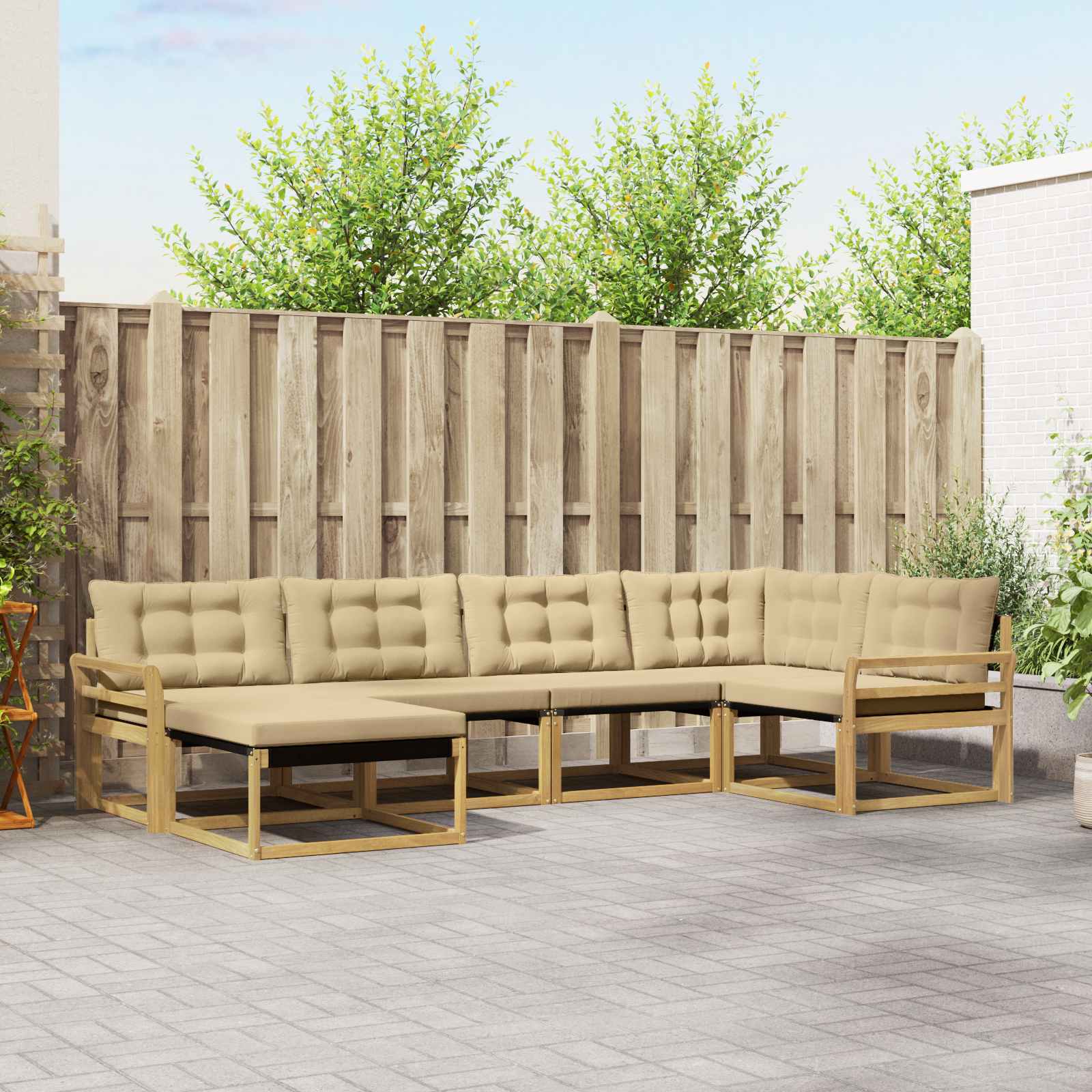 Outdoor-Sofagarnitur 6 stk. Weiß und Beige Massivholz Akazie
