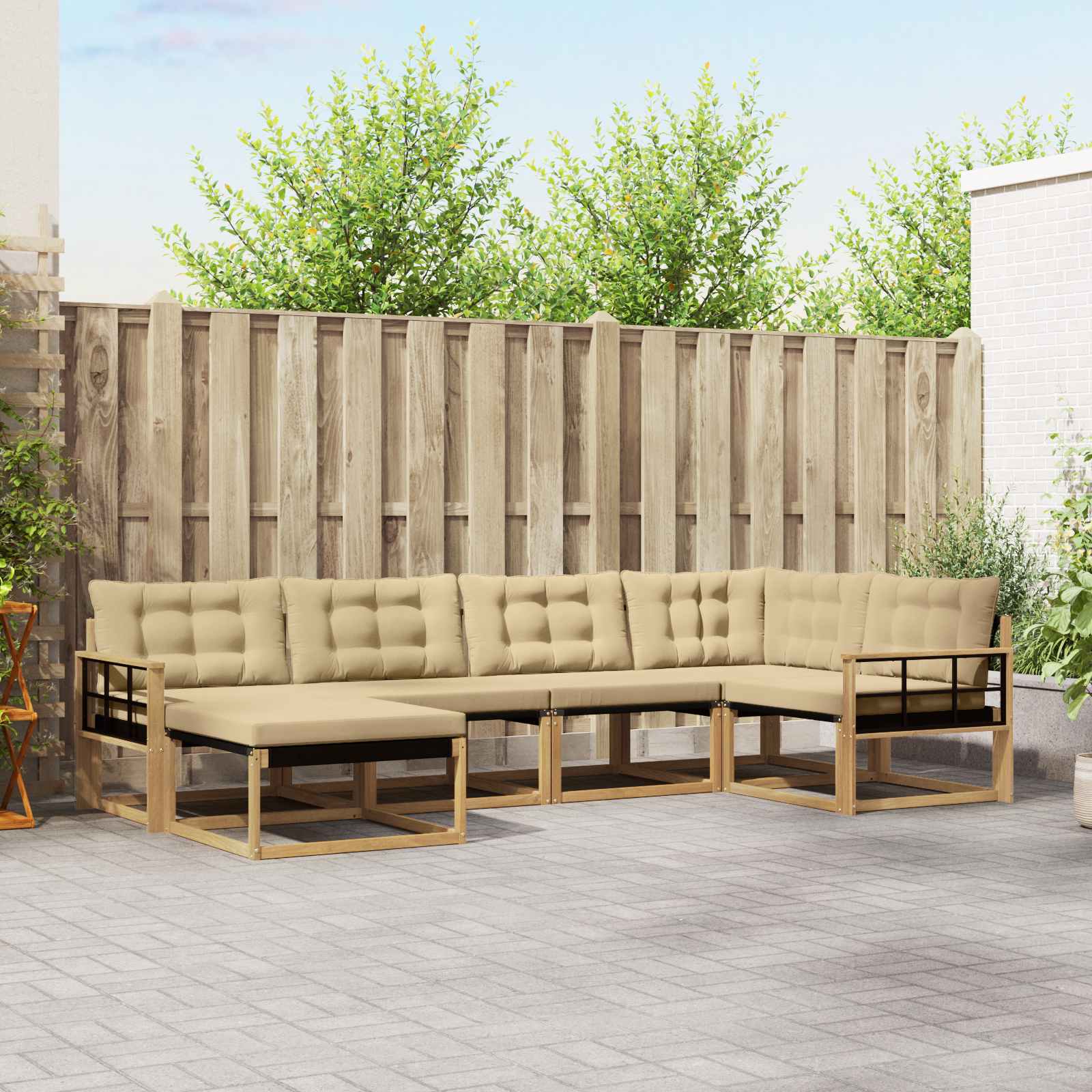 Outdoor-Sofagarnitur 6 stk. Weiß und Beige Massivholz Akazie