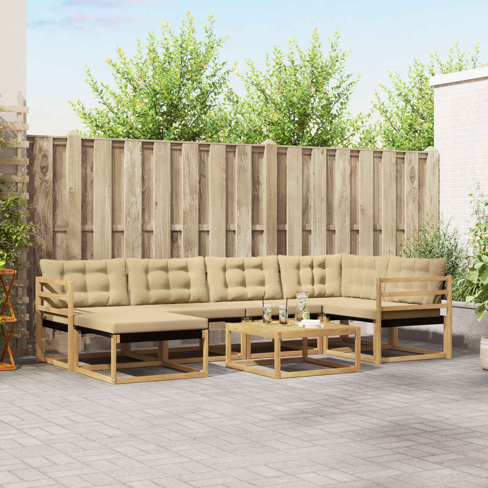 Outdoor-Sofagarnitur 7 stk. Weiß und Beige Massivholz Akazie