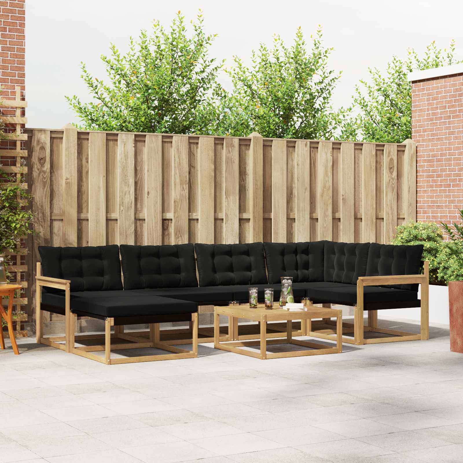 Outdoor-Sofagarnitur 7 stk. Weiß und Schwarz Massivholz Akazie