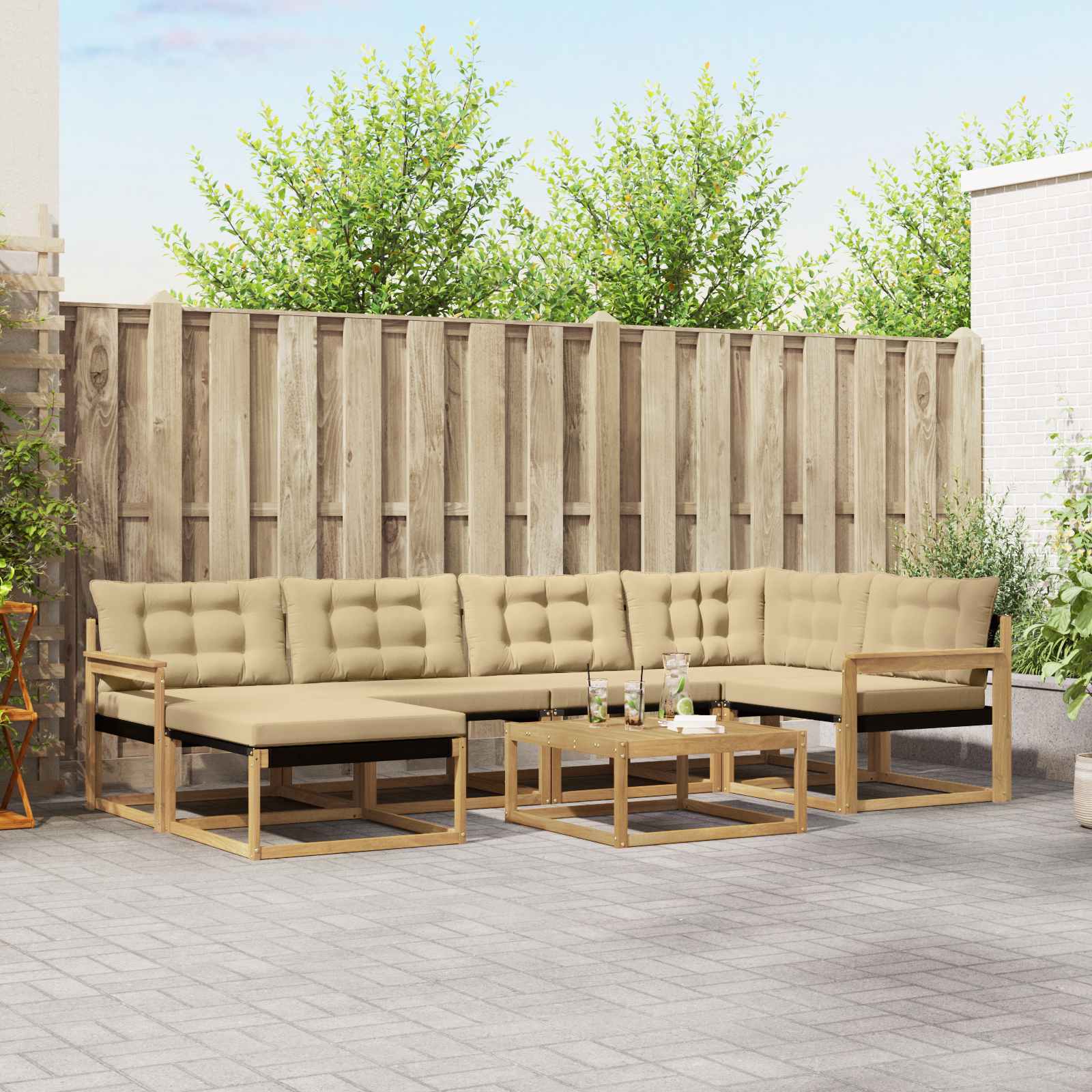 Outdoor-Sofagarnitur 7 stk. Weiß und Beige Massivholz Akazie