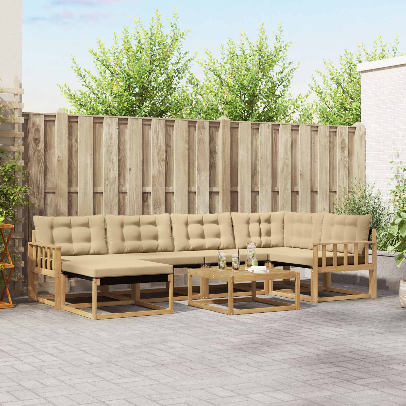 Outdoor-Sofagarnitur 7 stk. Weiß und Beige Massivholz Akazie