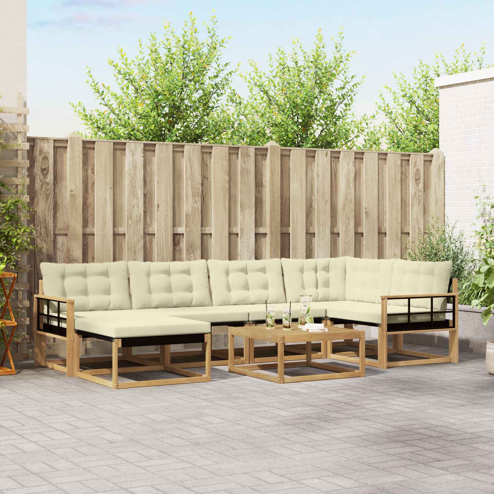 Outdoor-Sofagarnitur 7 stk. Weiß und Creme Massivholz Akazie