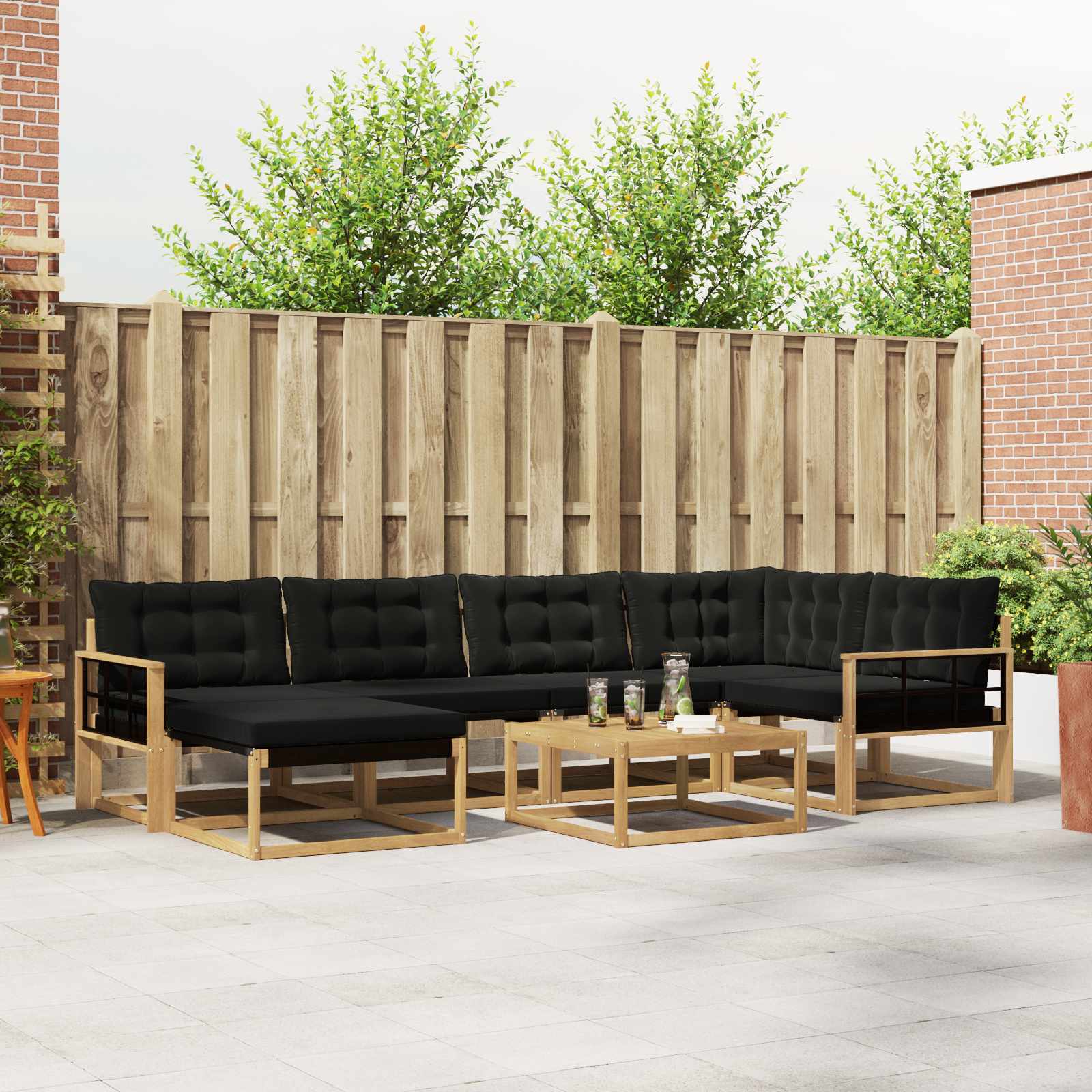 Outdoor-Sofagarnitur 7 stk. Weiß und Schwarz Massivholz Akazie