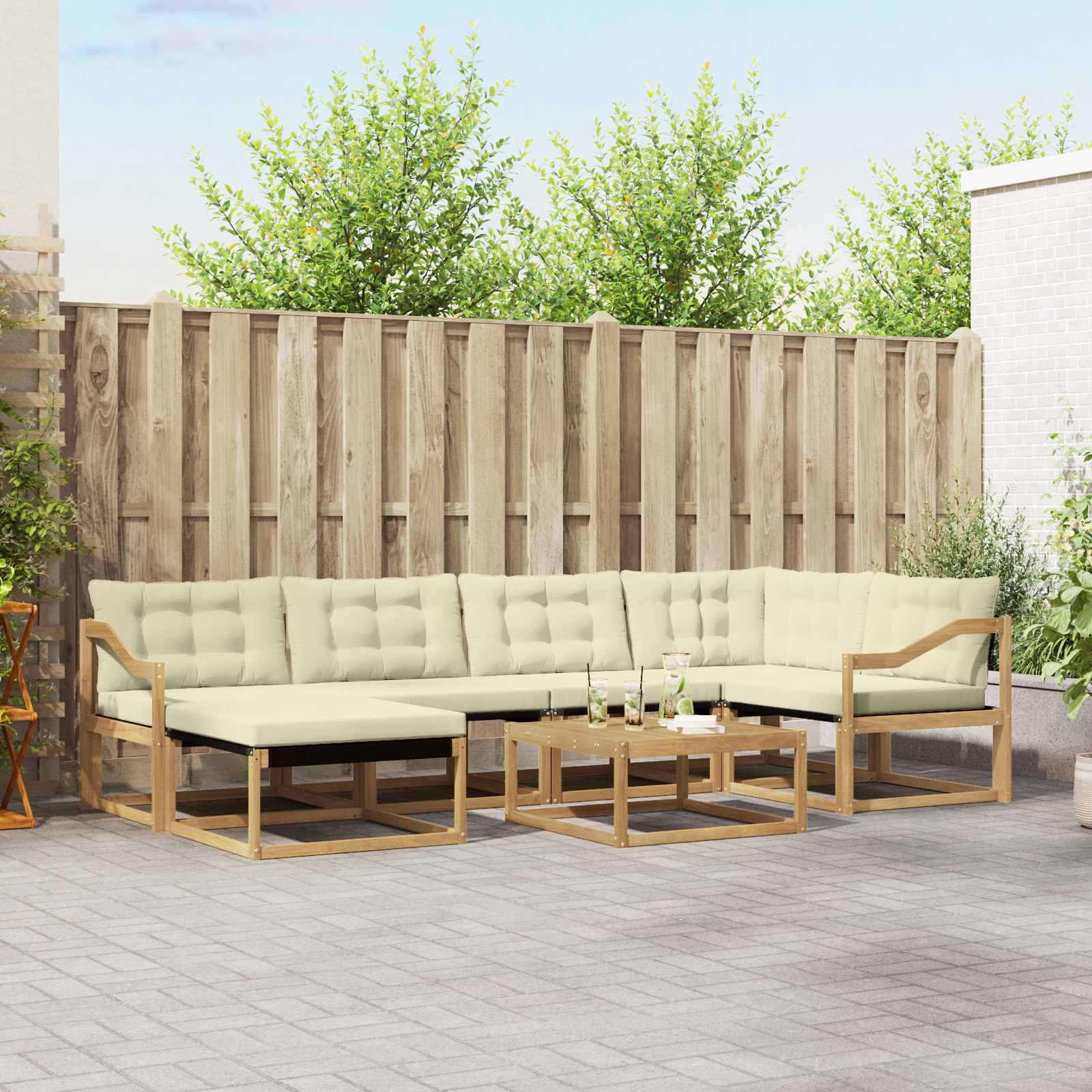 Outdoor-Sofagarnitur 7 stk. Weiß und Creme Massivholz Akazie