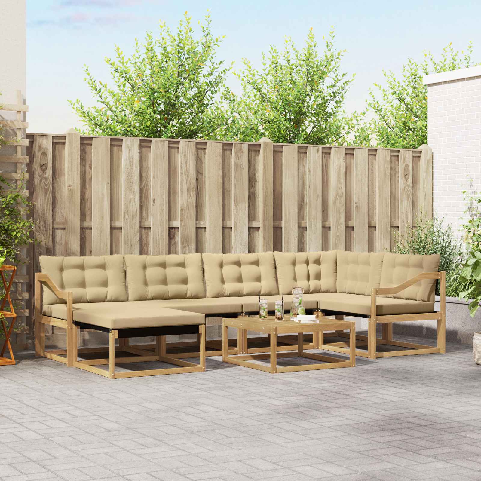 Outdoor-Sofagarnitur 7 stk. Weiß und Beige Massivholz Akazie