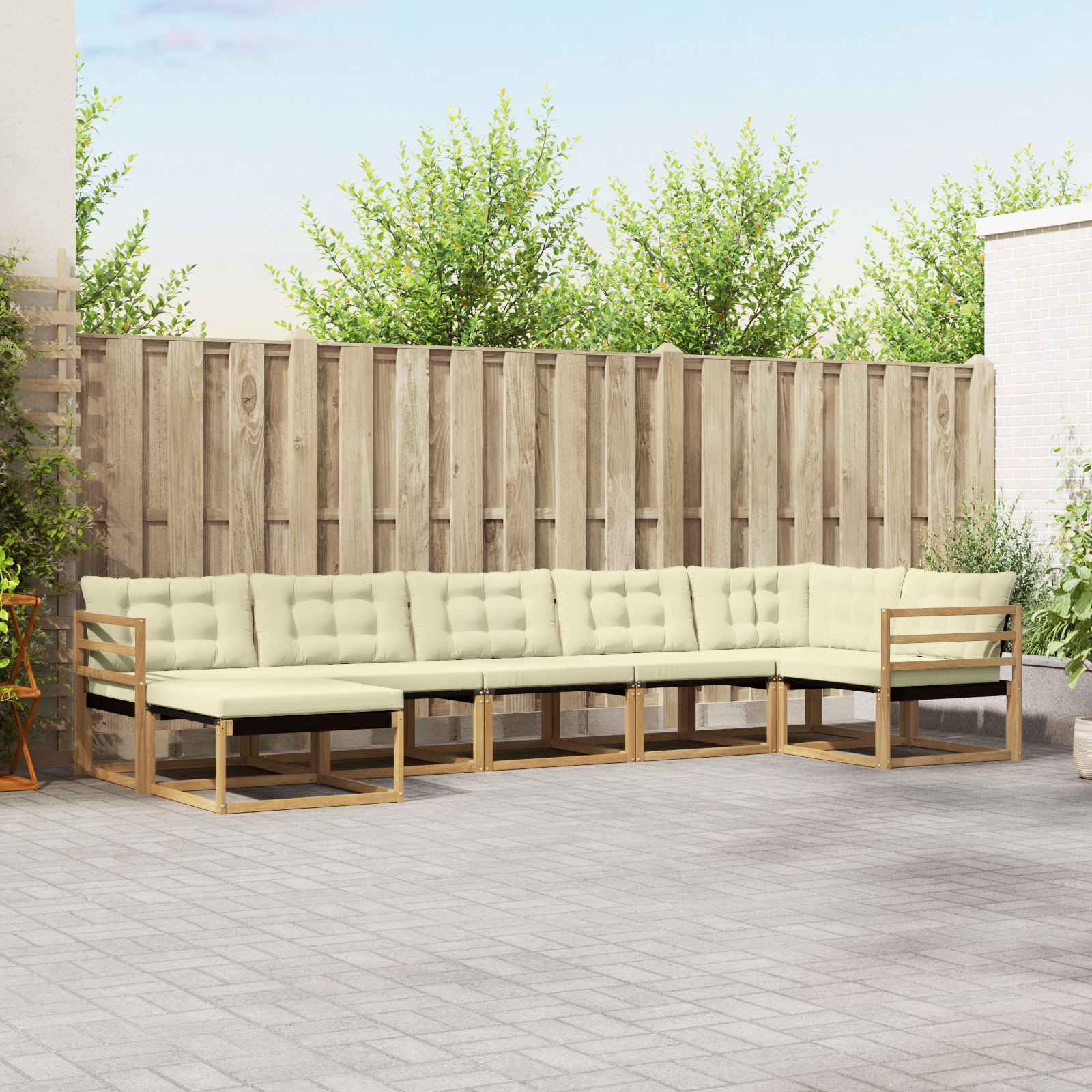 Outdoor-Sofagarnitur 7 stk. Weiß und Creme Massivholz Akazie