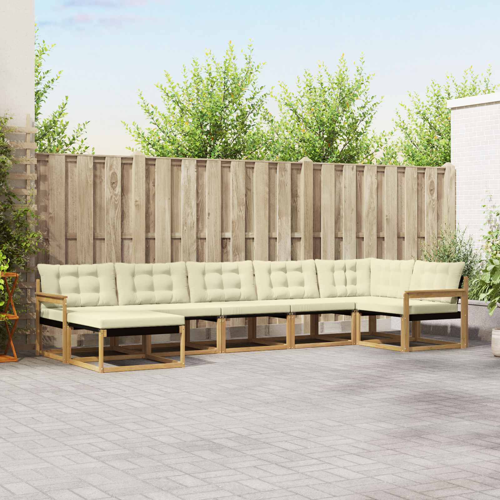 Outdoor-Sofagarnitur 7 stk. Weiß und Creme Massivholz Akazie