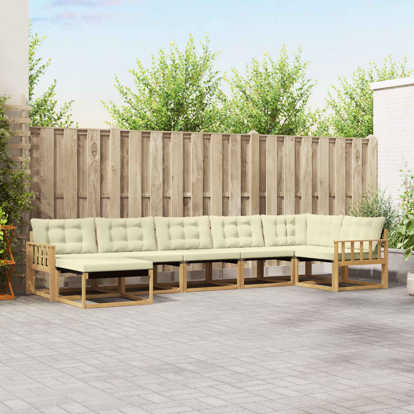 Outdoor-Sofagarnitur 7 stk. Weiß und Creme Massivholz Akazie