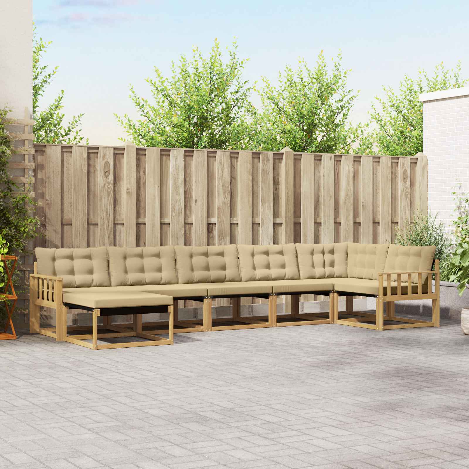 Outdoor-Sofagarnitur 7 stk. Weiß und Beige Massivholz Akazie