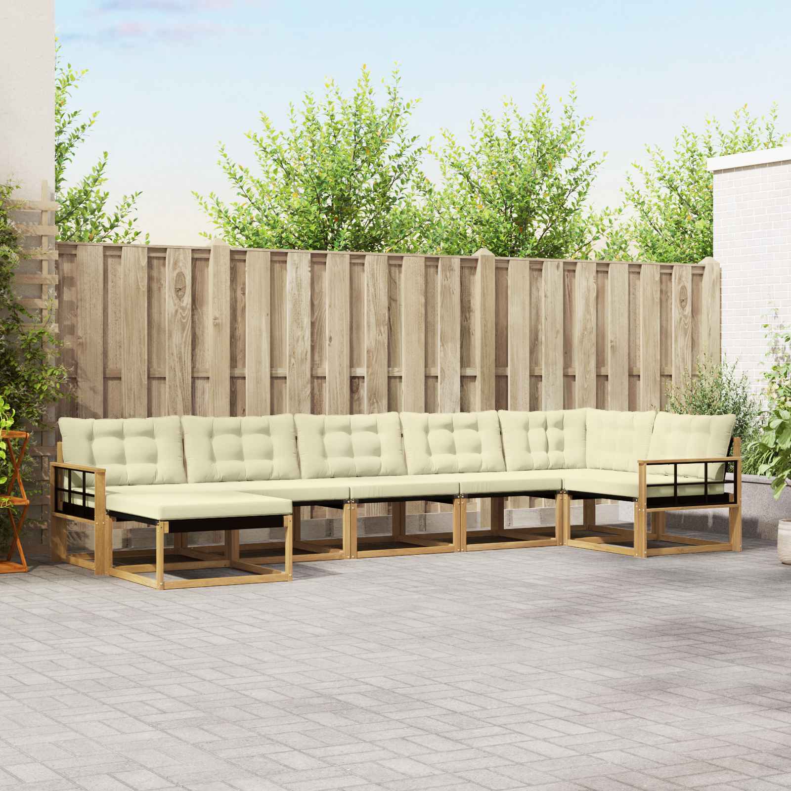 Outdoor-Sofagarnitur 7 stk. Weiß und Creme Massivholz Akazie