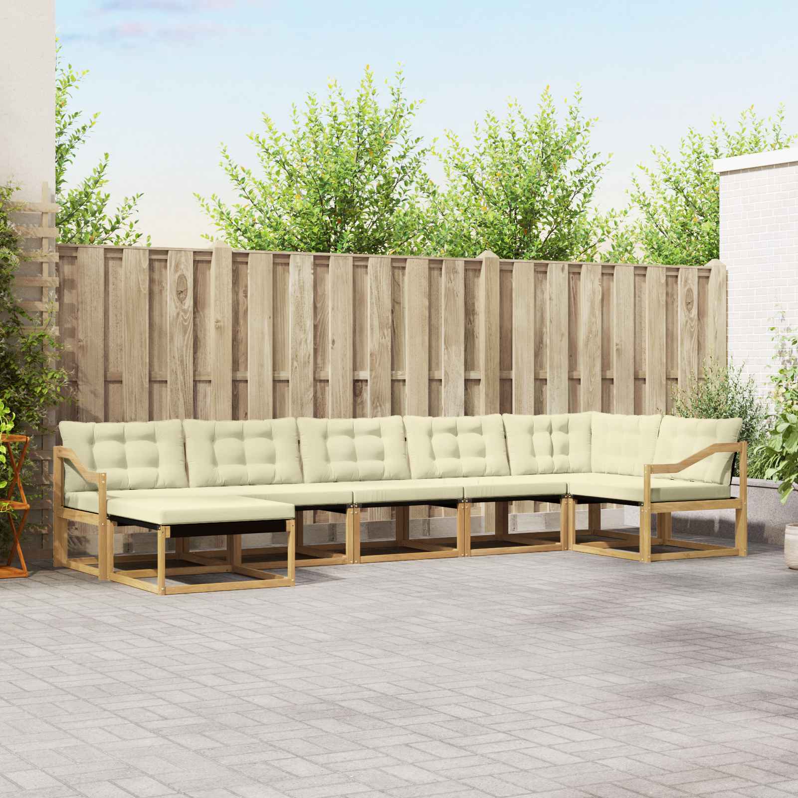 Outdoor-Sofagarnitur 7 stk. Weiß und Creme Massivholz Akazie