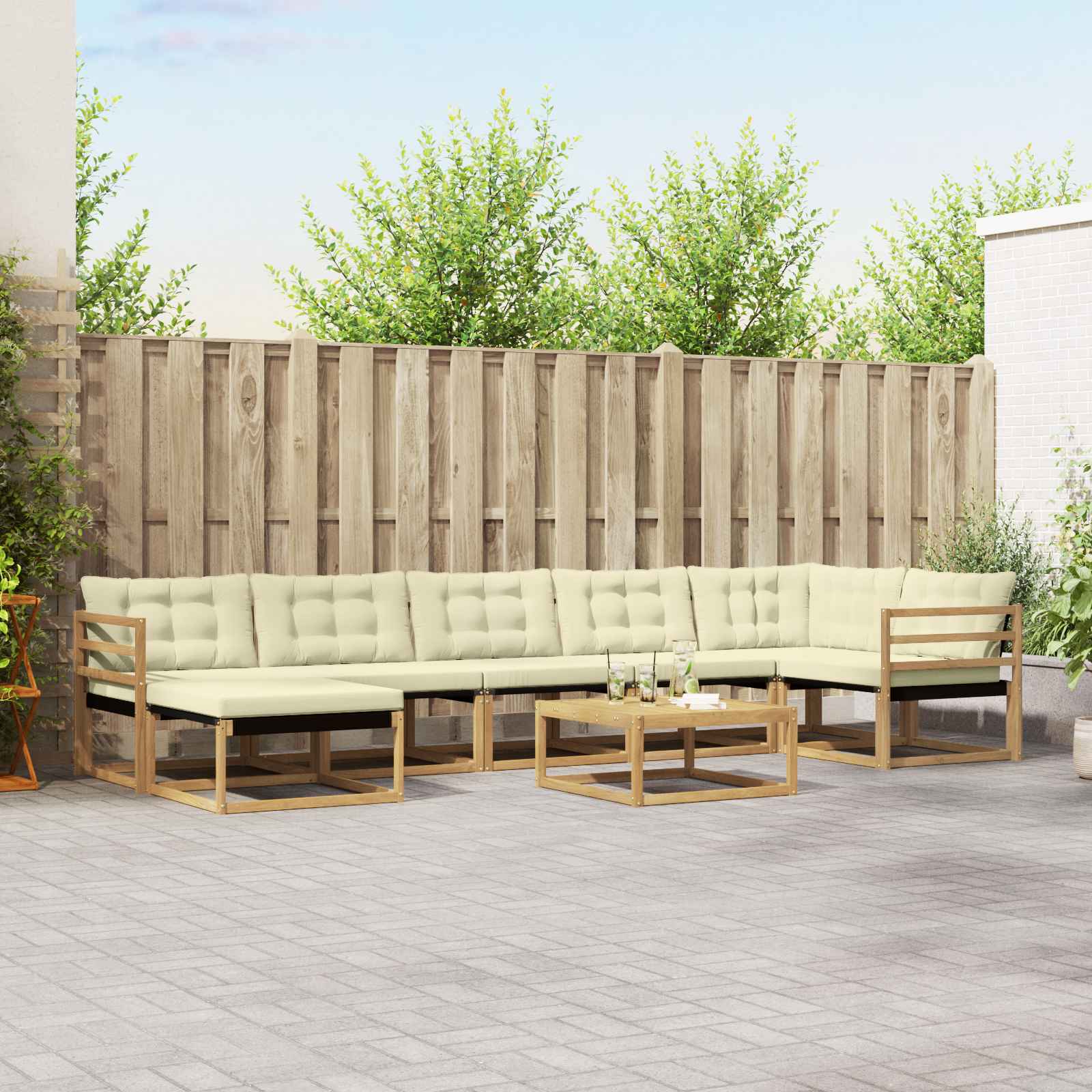 Outdoor-Sofagarnitur 8 stk. Weiß und Creme Massivholz Akazie