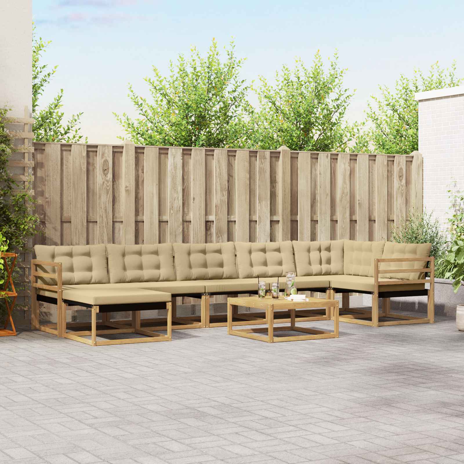 Outdoor-Sofagarnitur 8 stk. Weiß und Beige Massivholz Akazie
