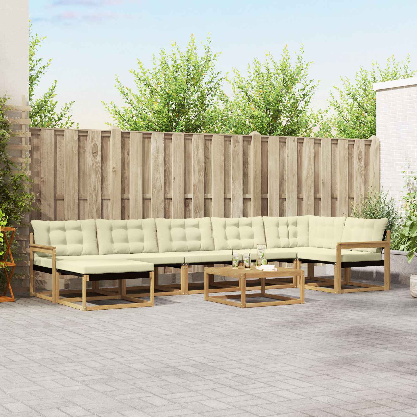 Outdoor-Sofagarnitur 8 stk. Weiß und Creme Massivholz Akazie