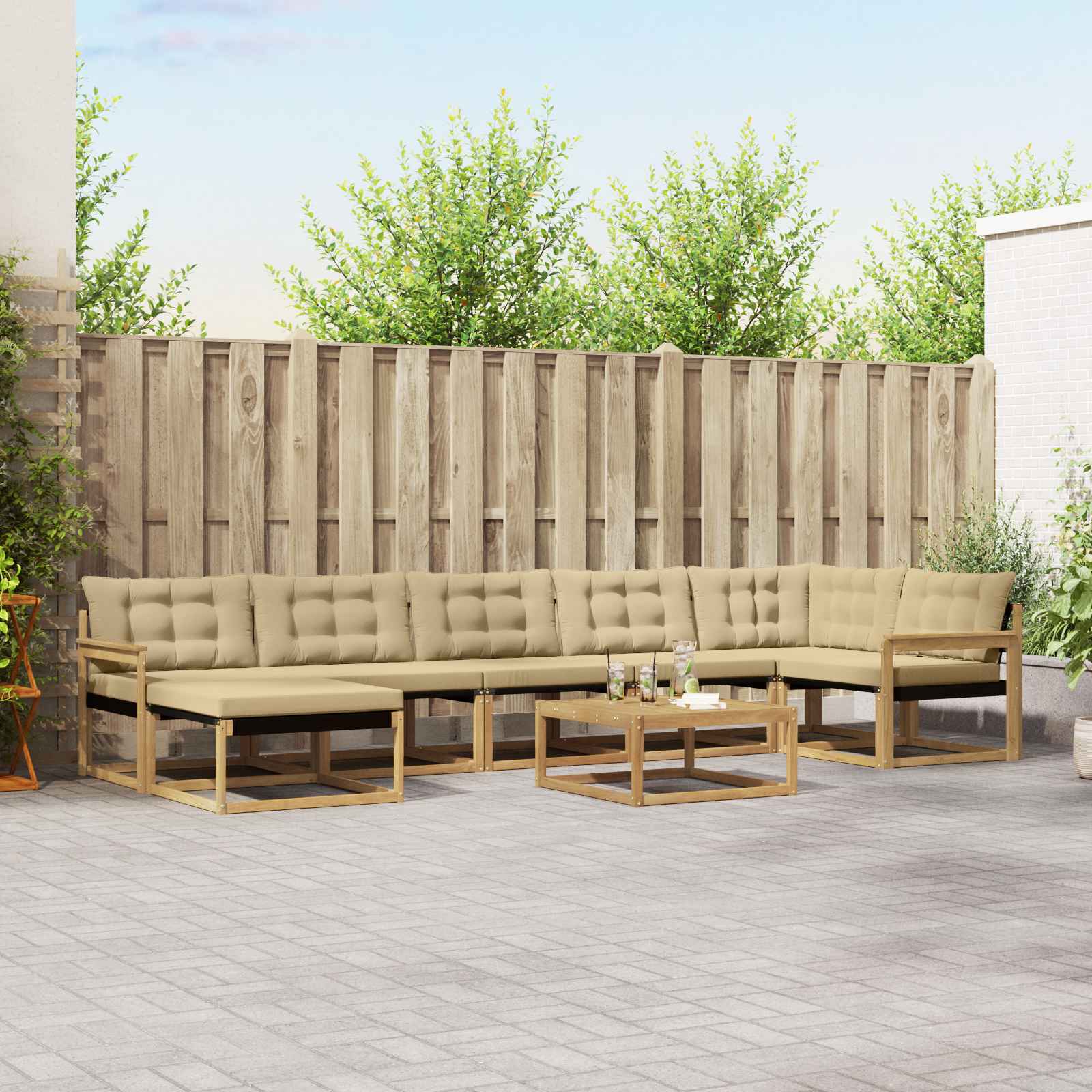 Outdoor-Sofagarnitur 8 stk. Weiß und Beige Massivholz Akazie