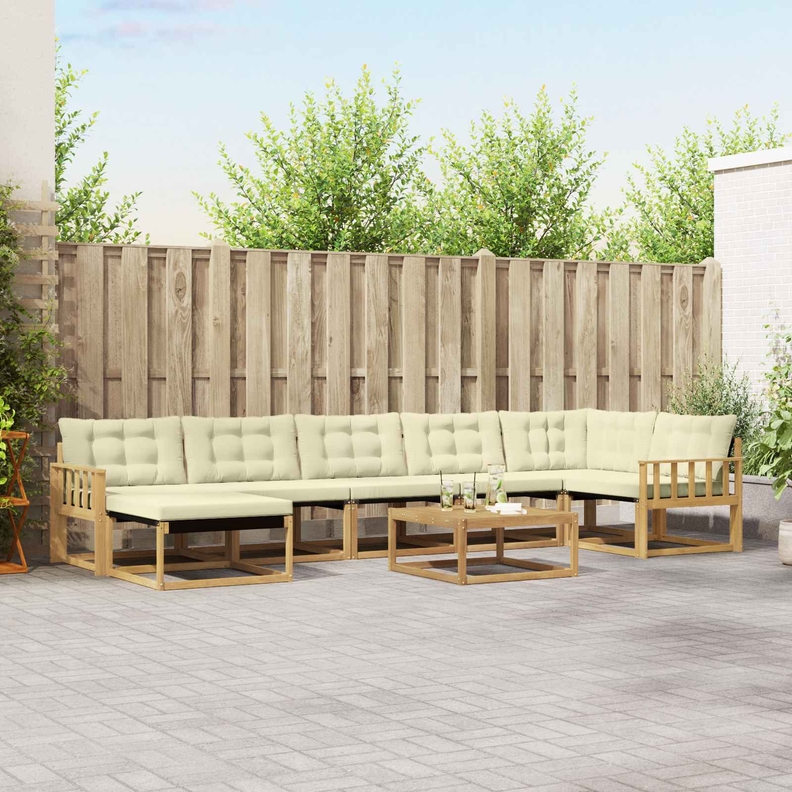 Outdoor-Sofagarnitur 8 stk. Weiß und Creme Massivholz Akazie