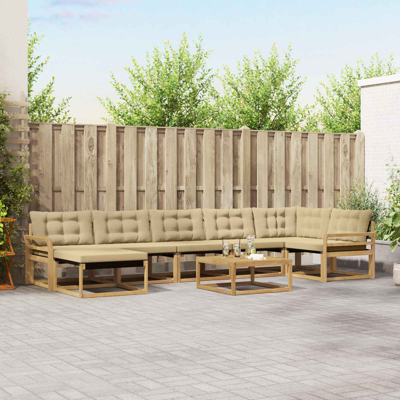 Outdoor-Sofagarnitur 8 stk. Weiß und Beige Massivholz Akazie