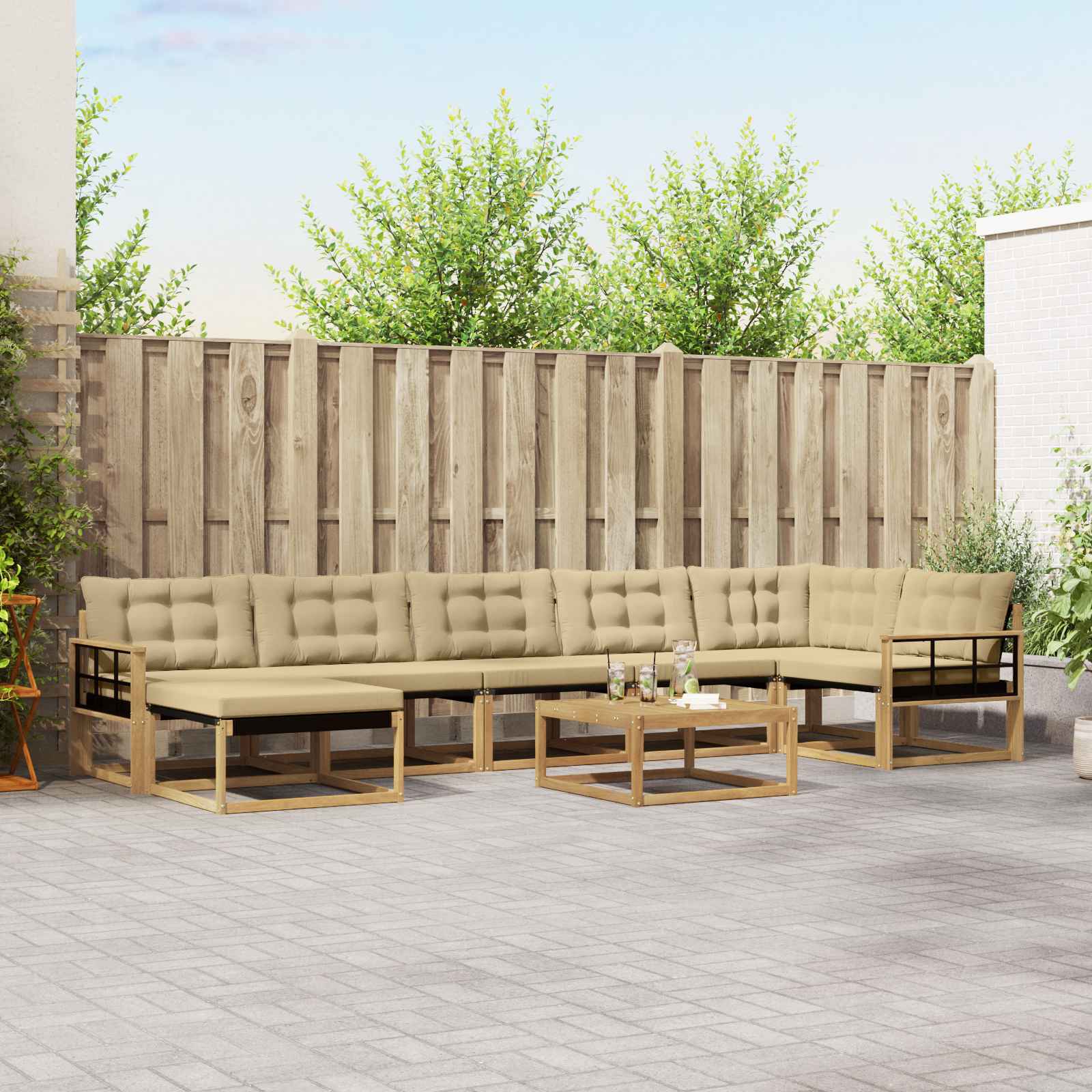 Outdoor-Sofagarnitur 8 stk. Weiß und Beige Massivholz Akazie