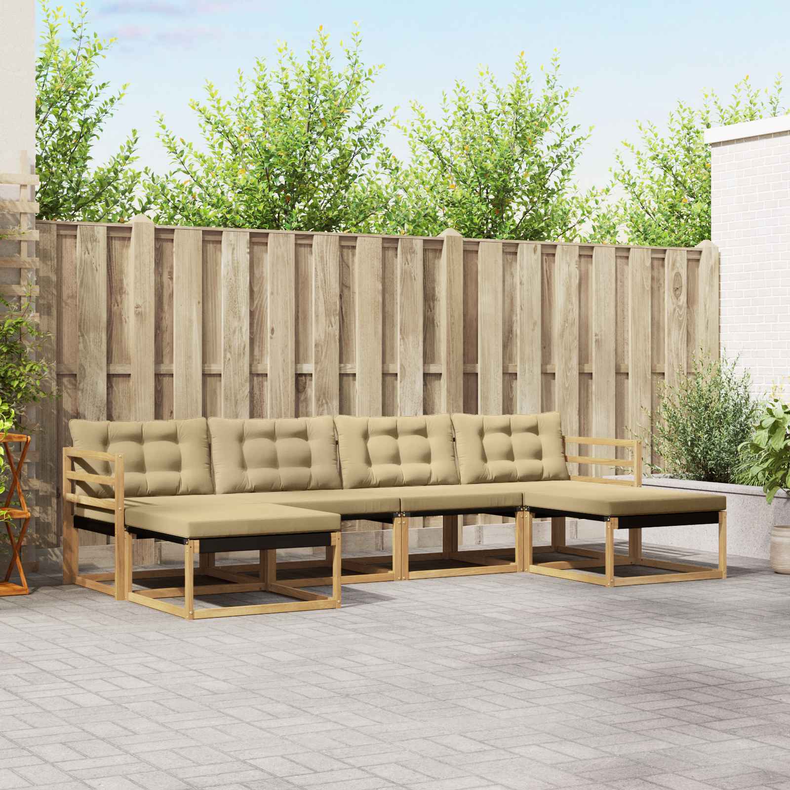 Outdoor-Sofagarnitur 6 stk. Weiß und Beige