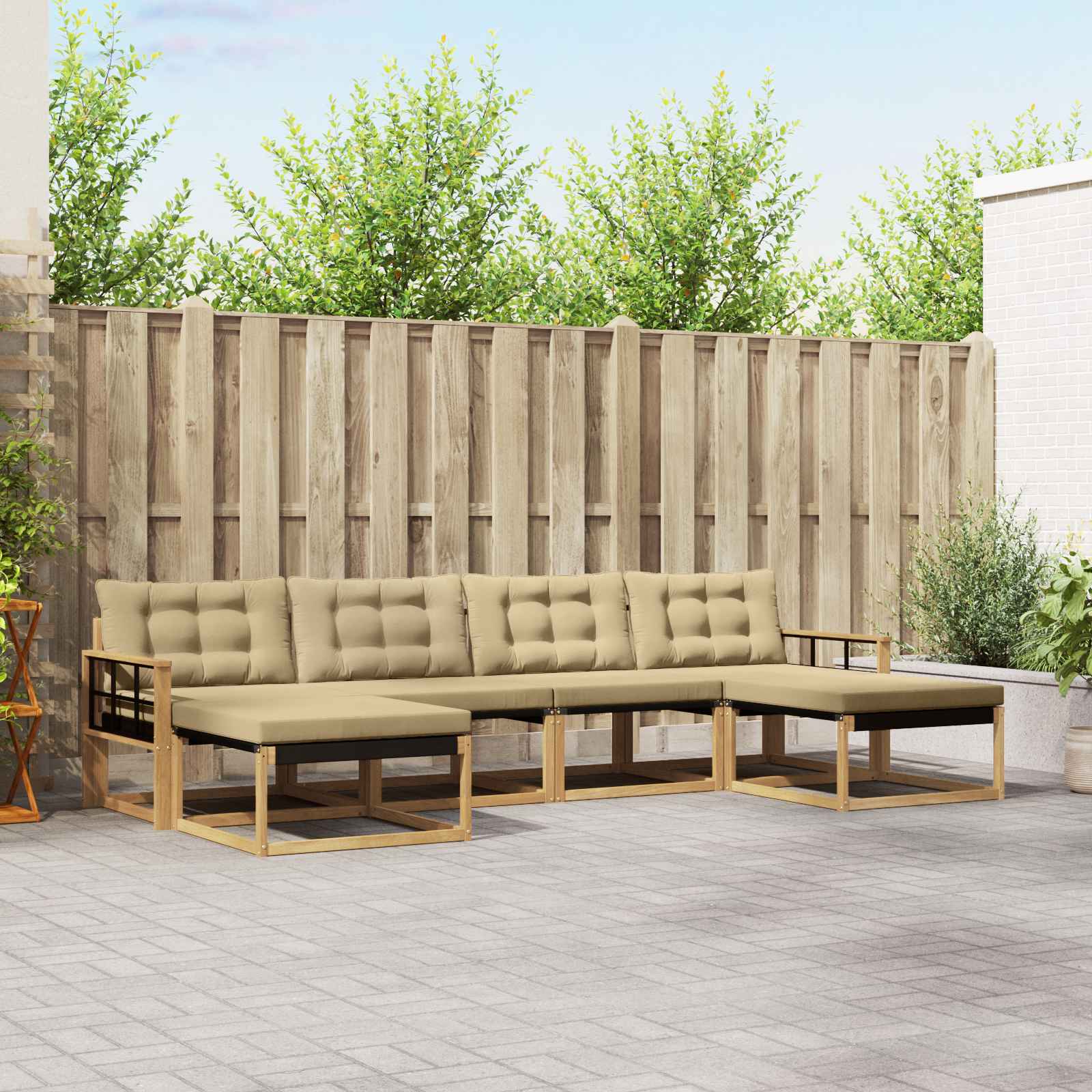 Outdoor-Sofagarnitur 6 stk. Weiß und Beige