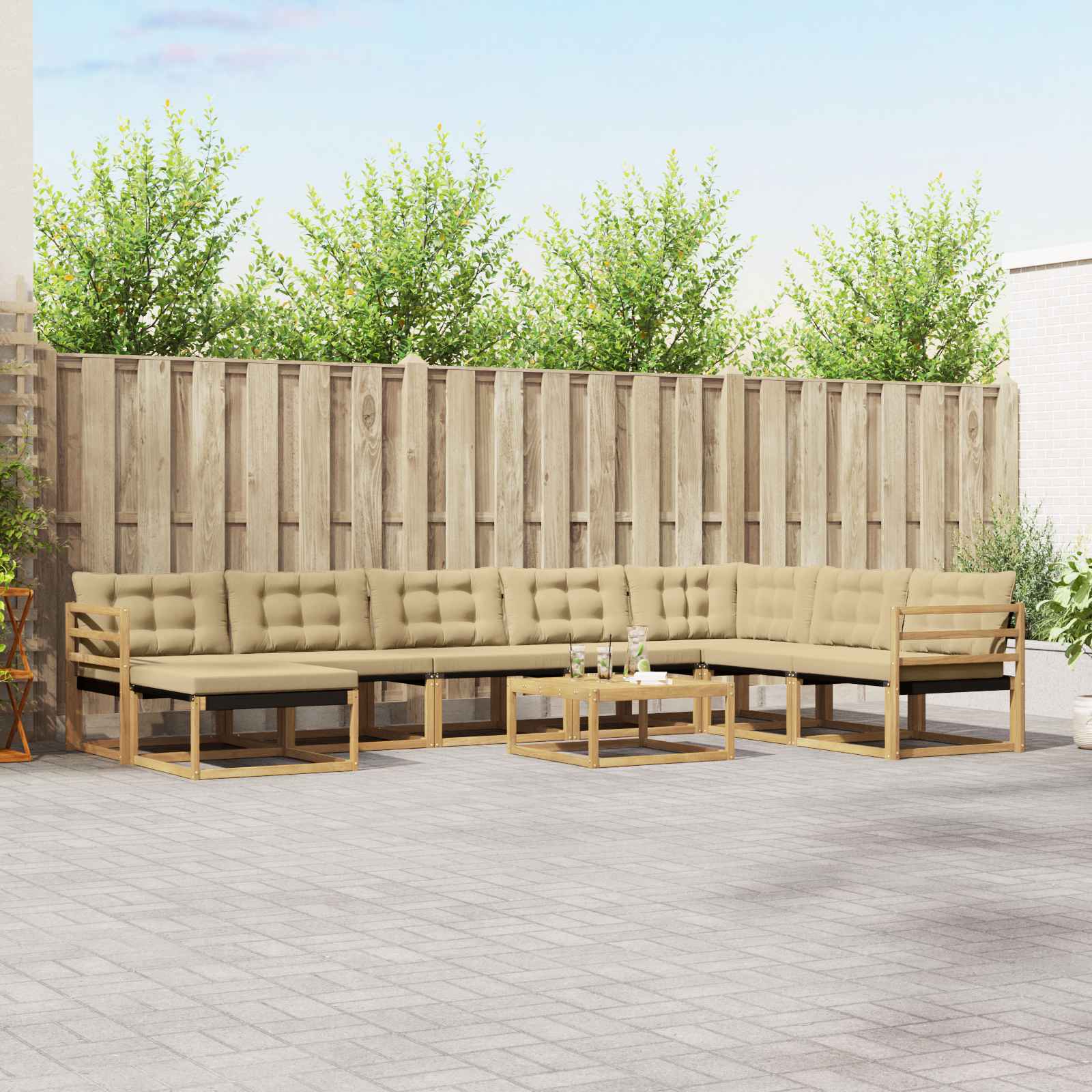 Outdoor-Sofagarnitur 9 stk. Weiß und Beige Massivholz Akazie