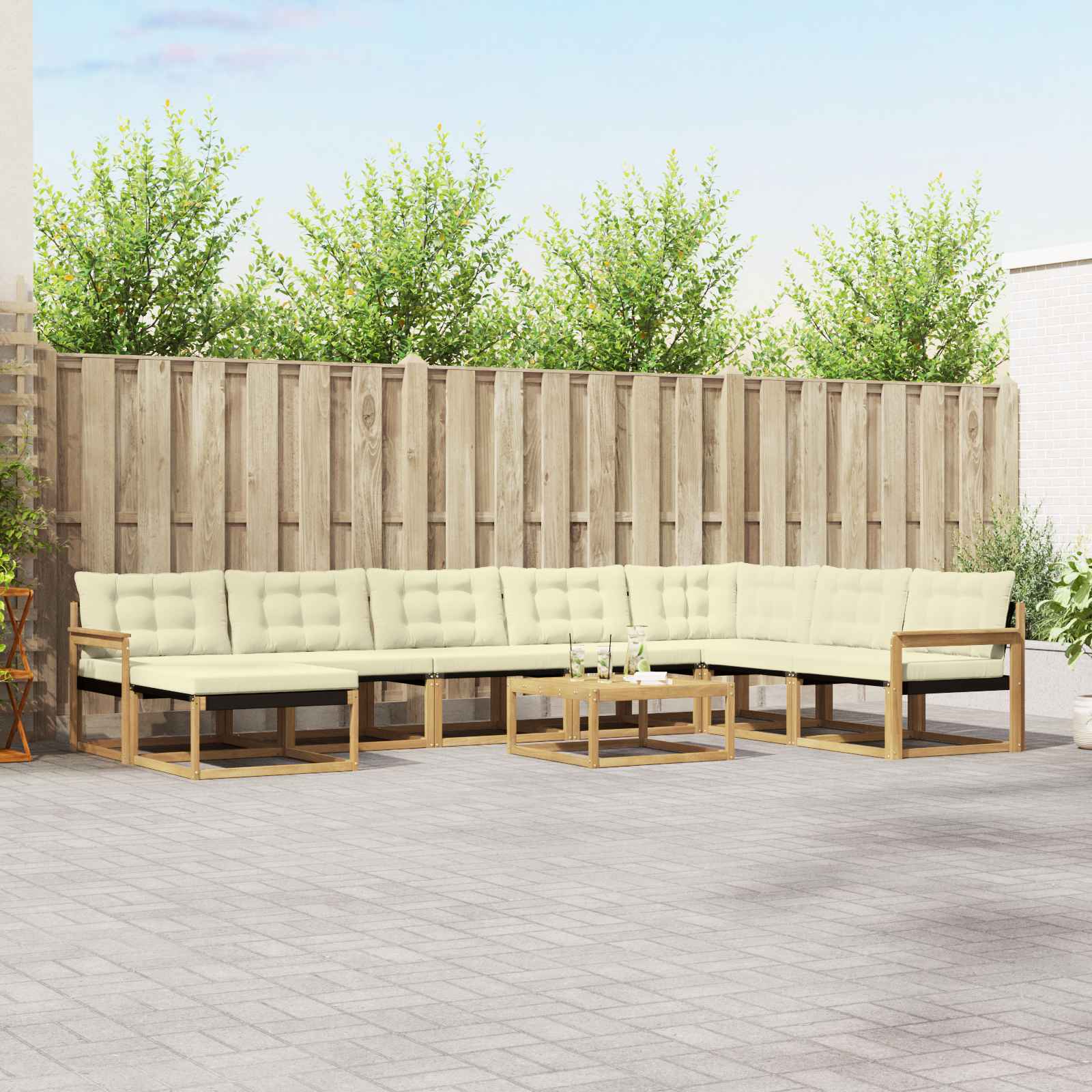 Outdoor-Sofagarnitur 9 stk. Weiß und Creme Massivholz Akazie