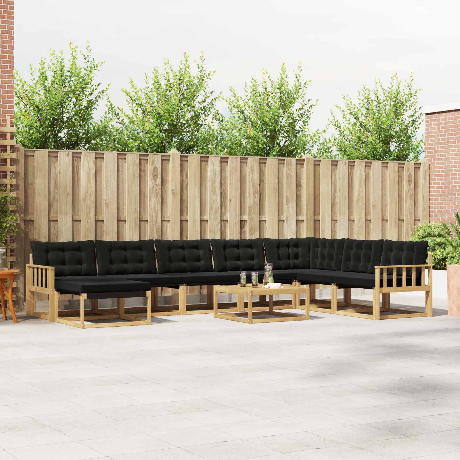 Outdoor-Sofagarnitur 9 stk. Weiß und Schwarz Massivholz Akazie