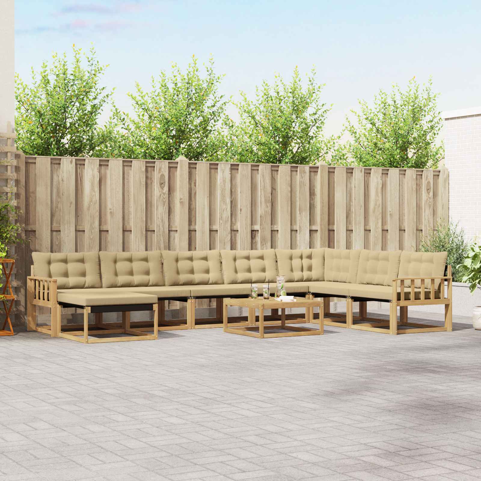 Outdoor-Sofagarnitur 9 stk. Weiß und Beige Massivholz Akazie