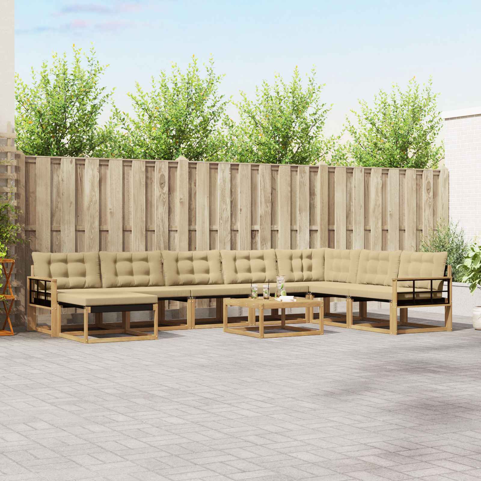 Outdoor-Sofagarnitur 9 stk. Weiß und Beige Massivholz Akazie