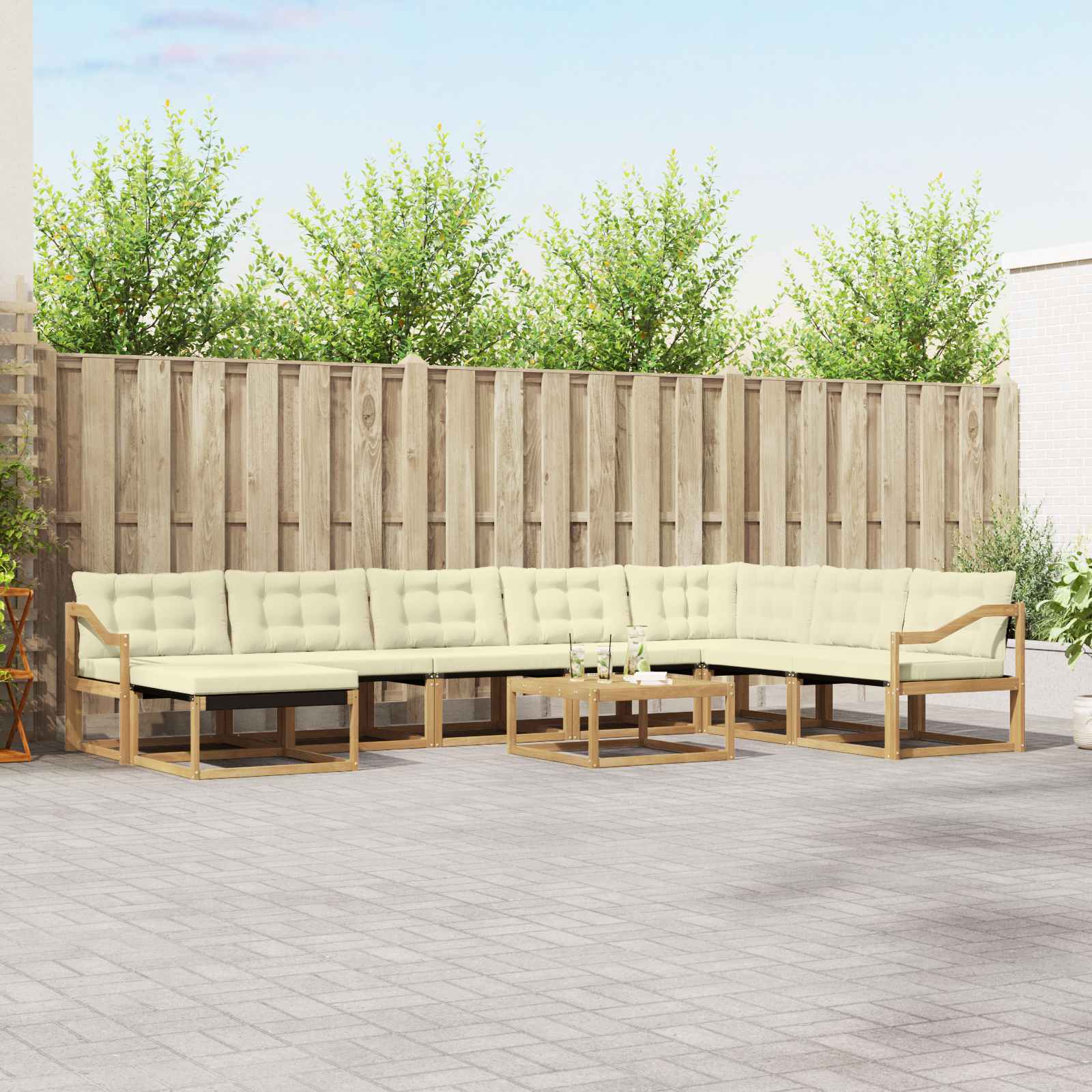 Outdoor-Sofagarnitur 9 stk. Weiß und Creme Massivholz Akazie