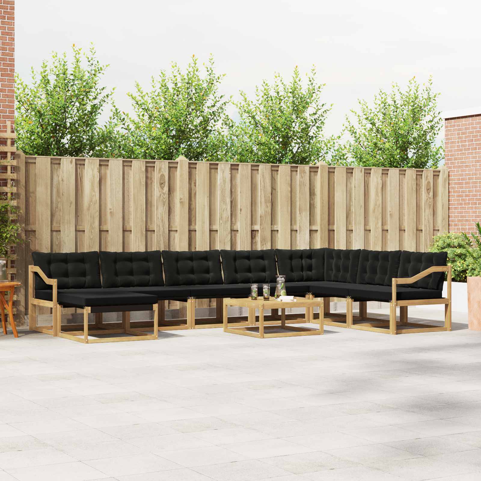 Outdoor-Sofagarnitur 9 stk. Weiß und Schwarz Massivholz Akazie
