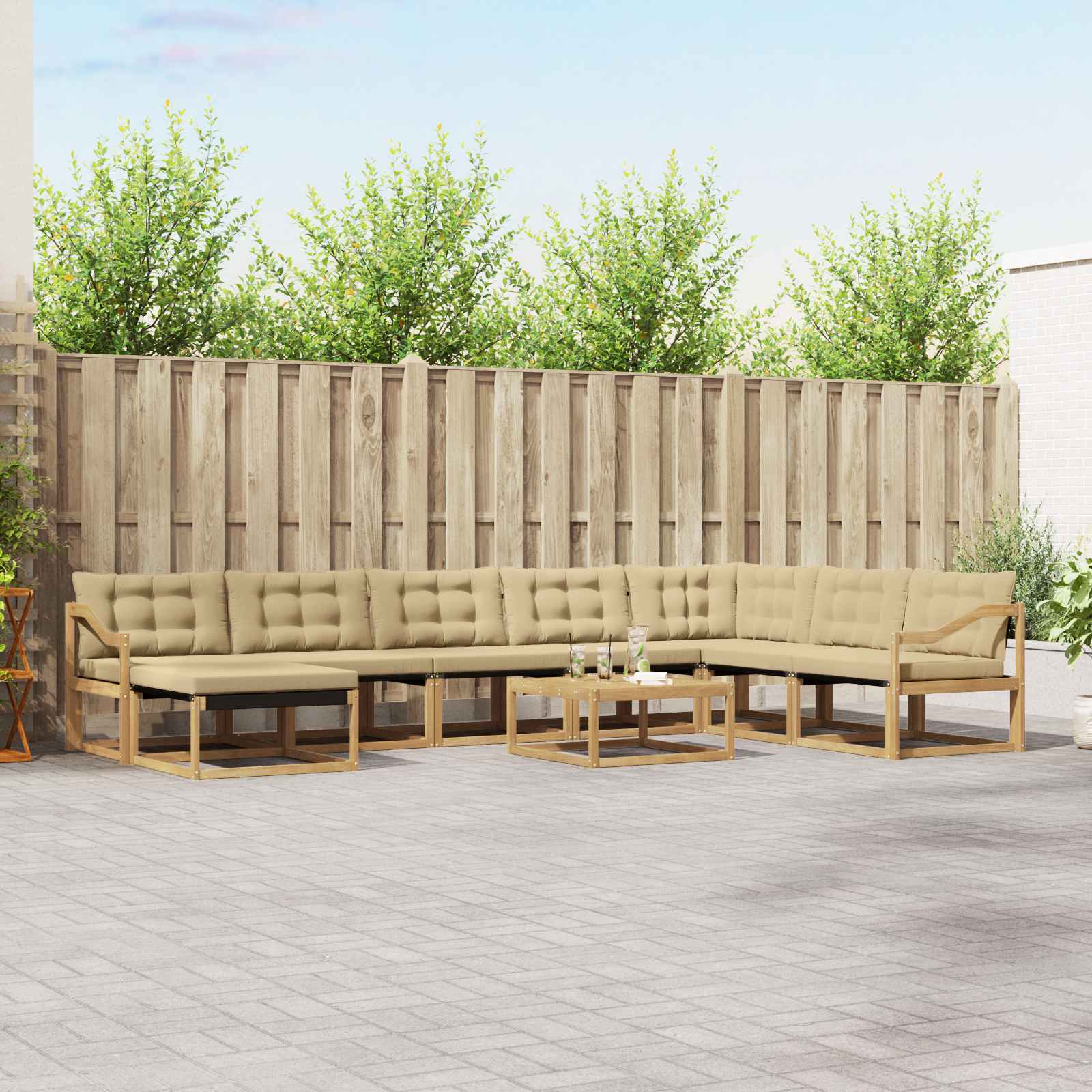 Outdoor-Sofagarnitur 9 stk. Weiß und Beige Massivholz Akazie