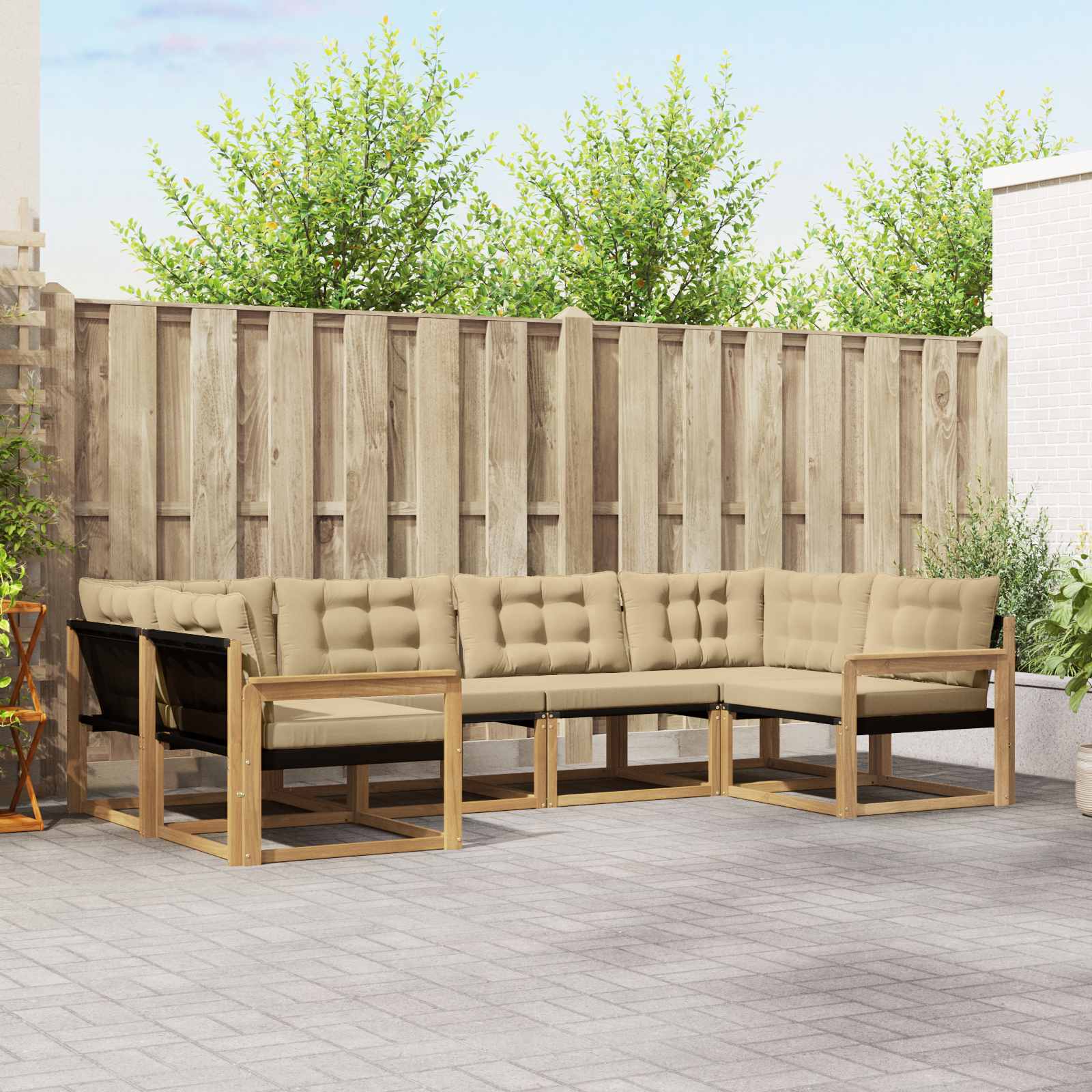 Outdoor-Sofagarnitur 6 stk. Weiß und Beige