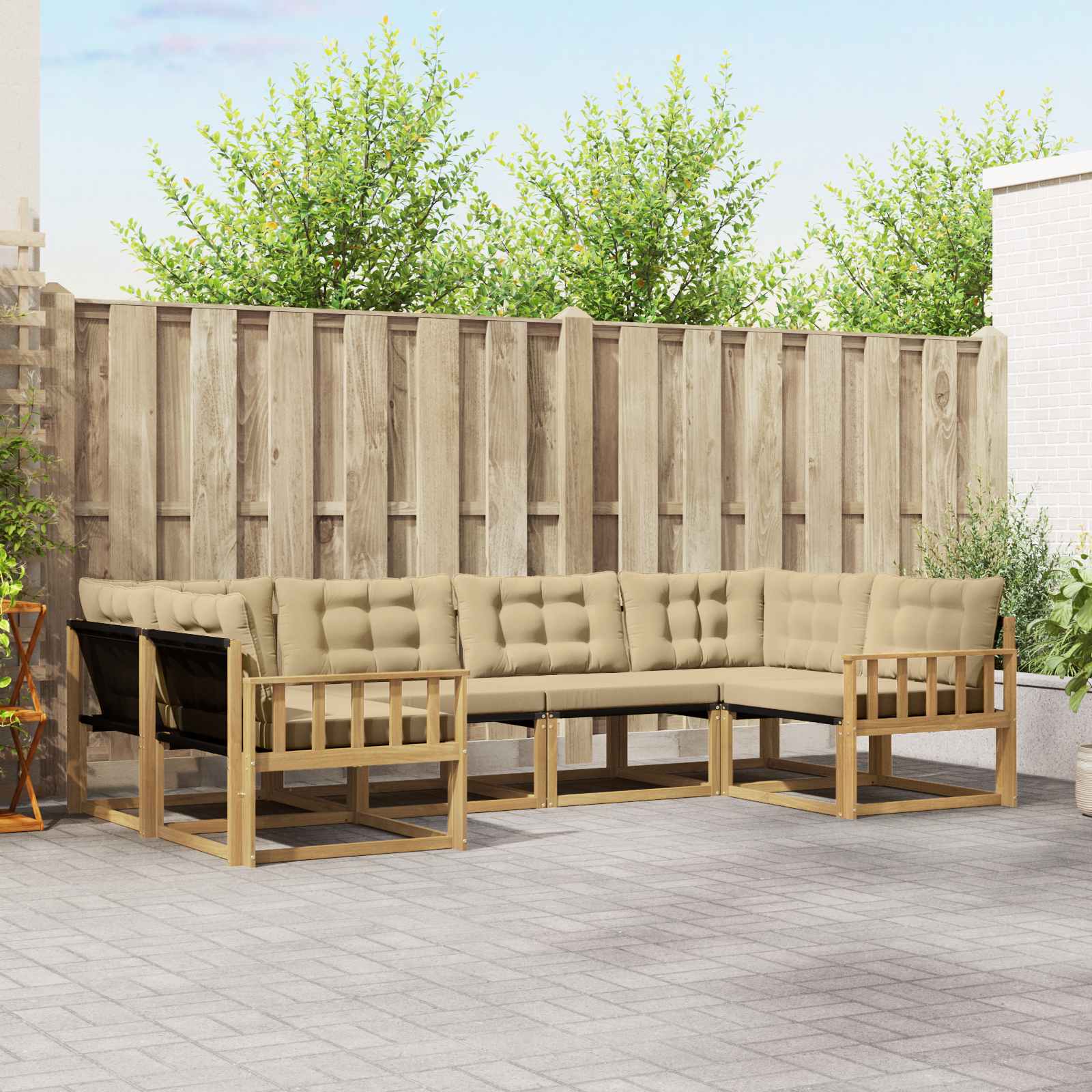 Outdoor-Sofagarnitur 6 stk. Weiß und Beige