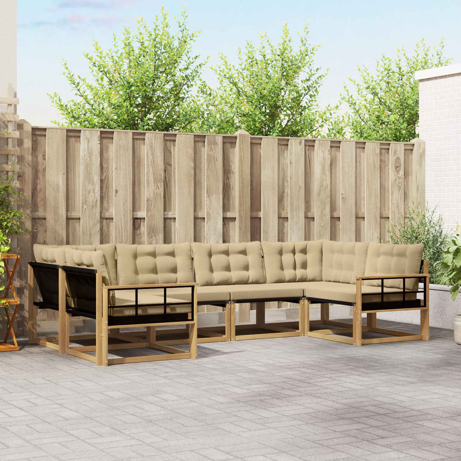 Outdoor-Sofagarnitur 6 stk. Weiß und Beige