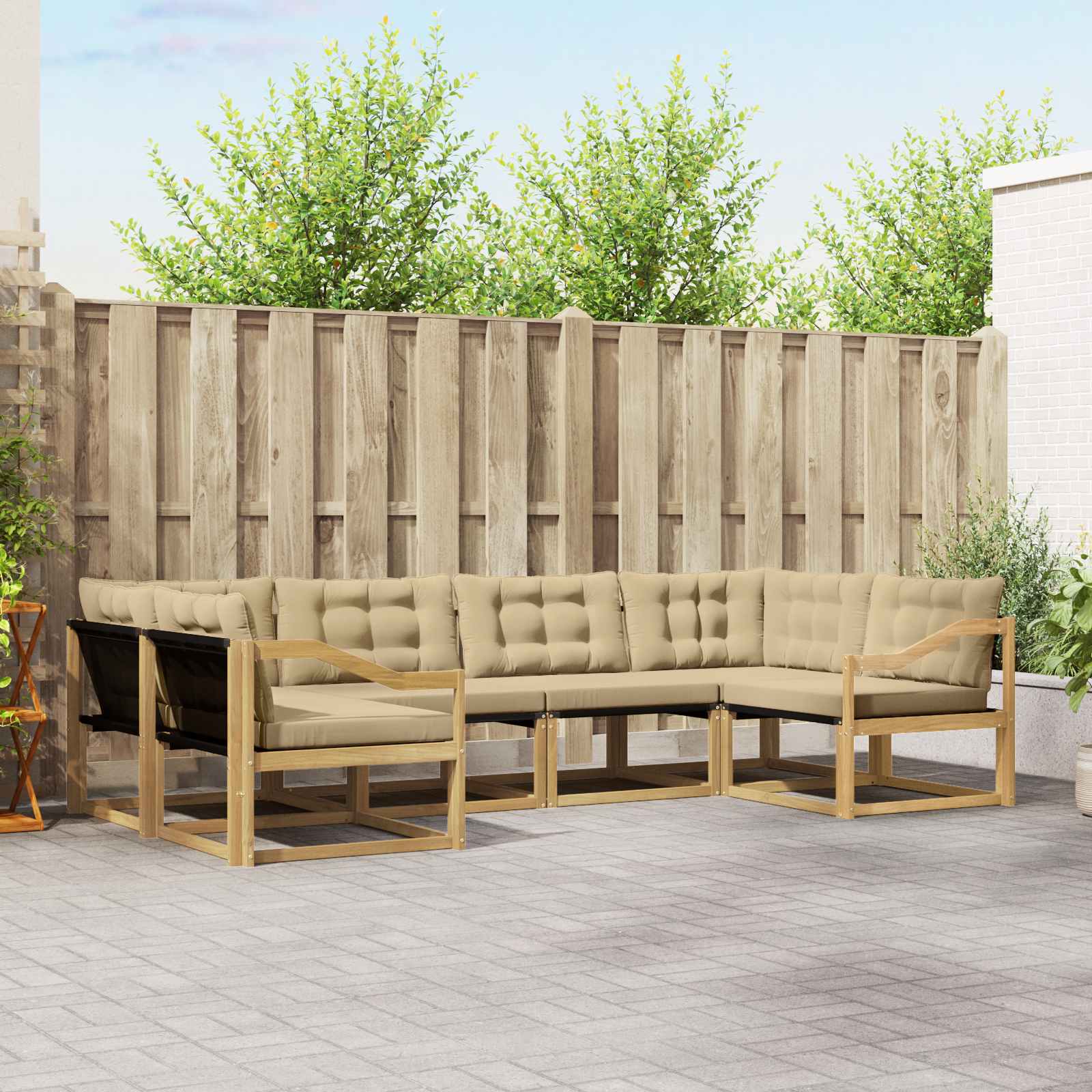 Outdoor-Sofagarnitur 6 stk. Weiß und Beige