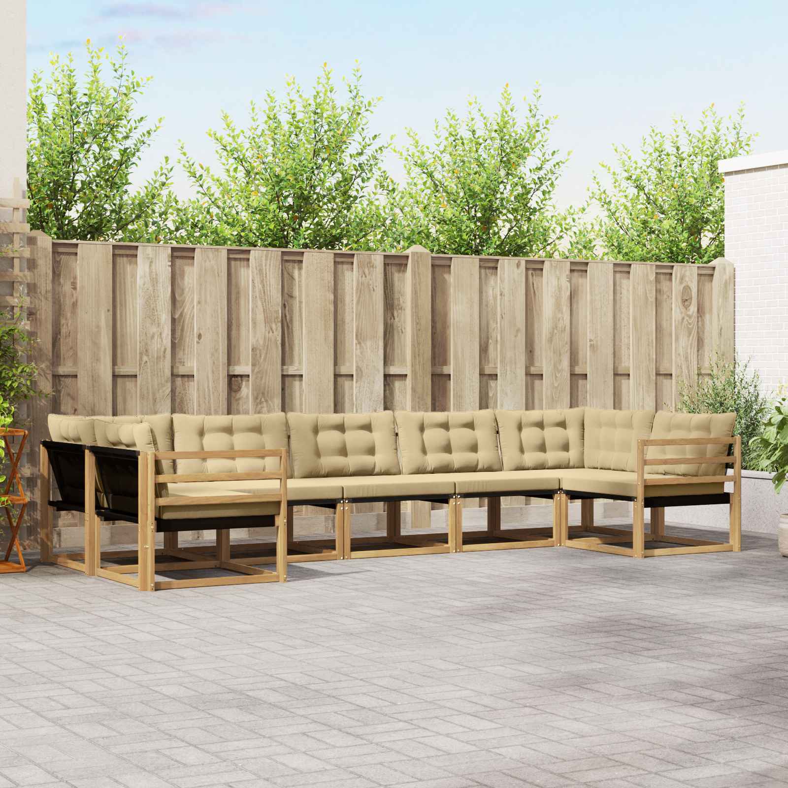 Outdoor-Sofagarnitur 7 stk. Weiß und Beige