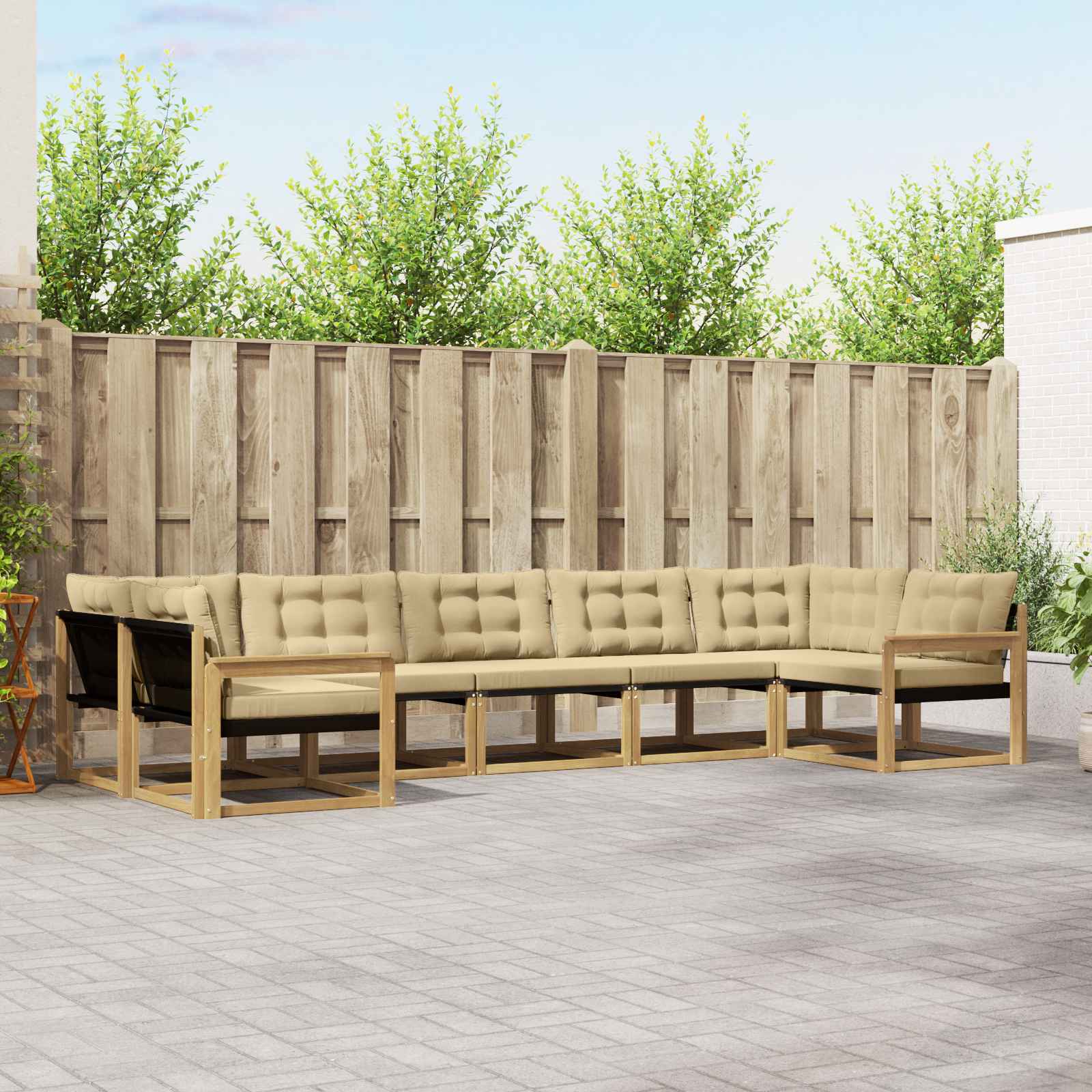 Outdoor-Sofagarnitur 7 stk. Weiß und Beige