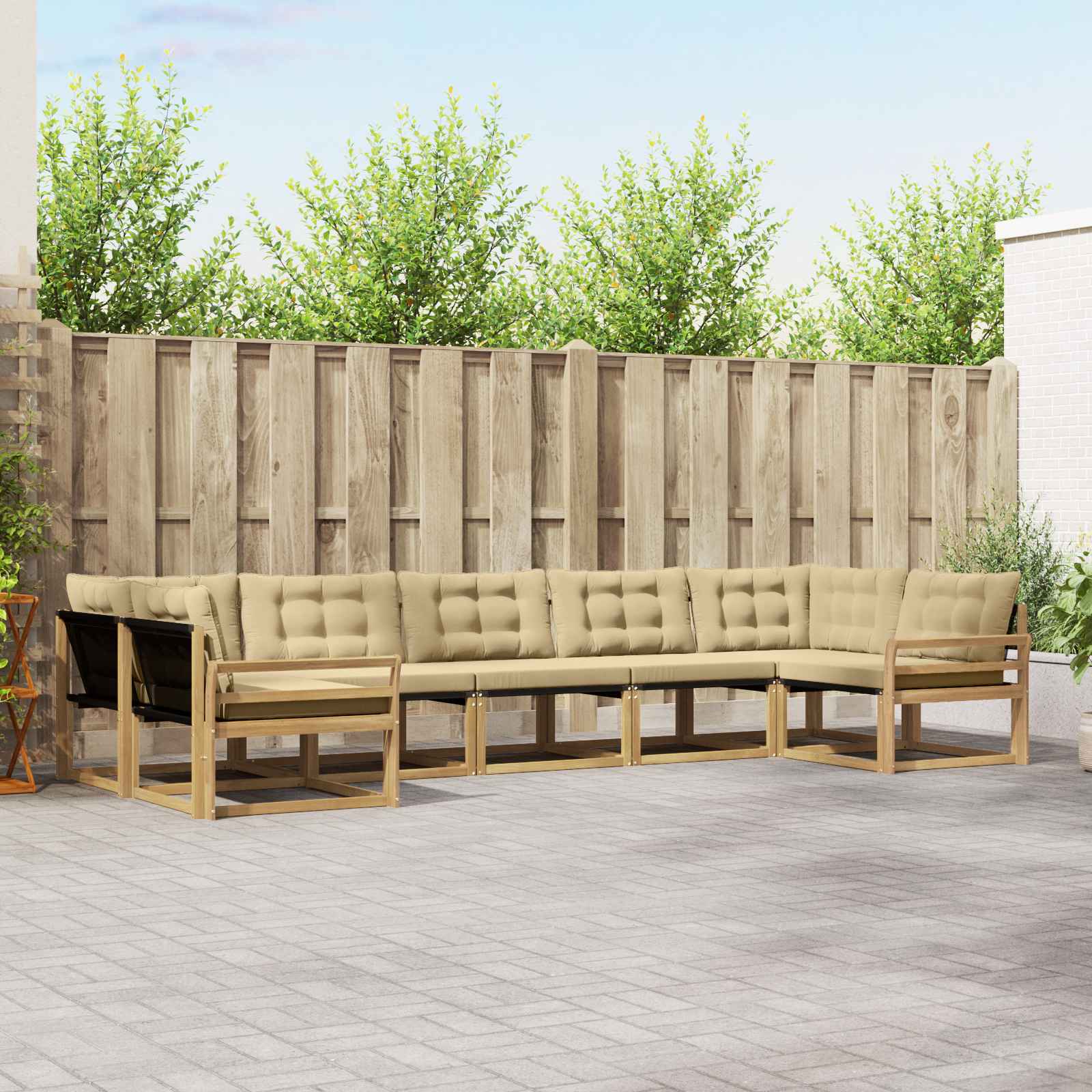 Outdoor-Sofagarnitur 7 stk. Weiß und Beige